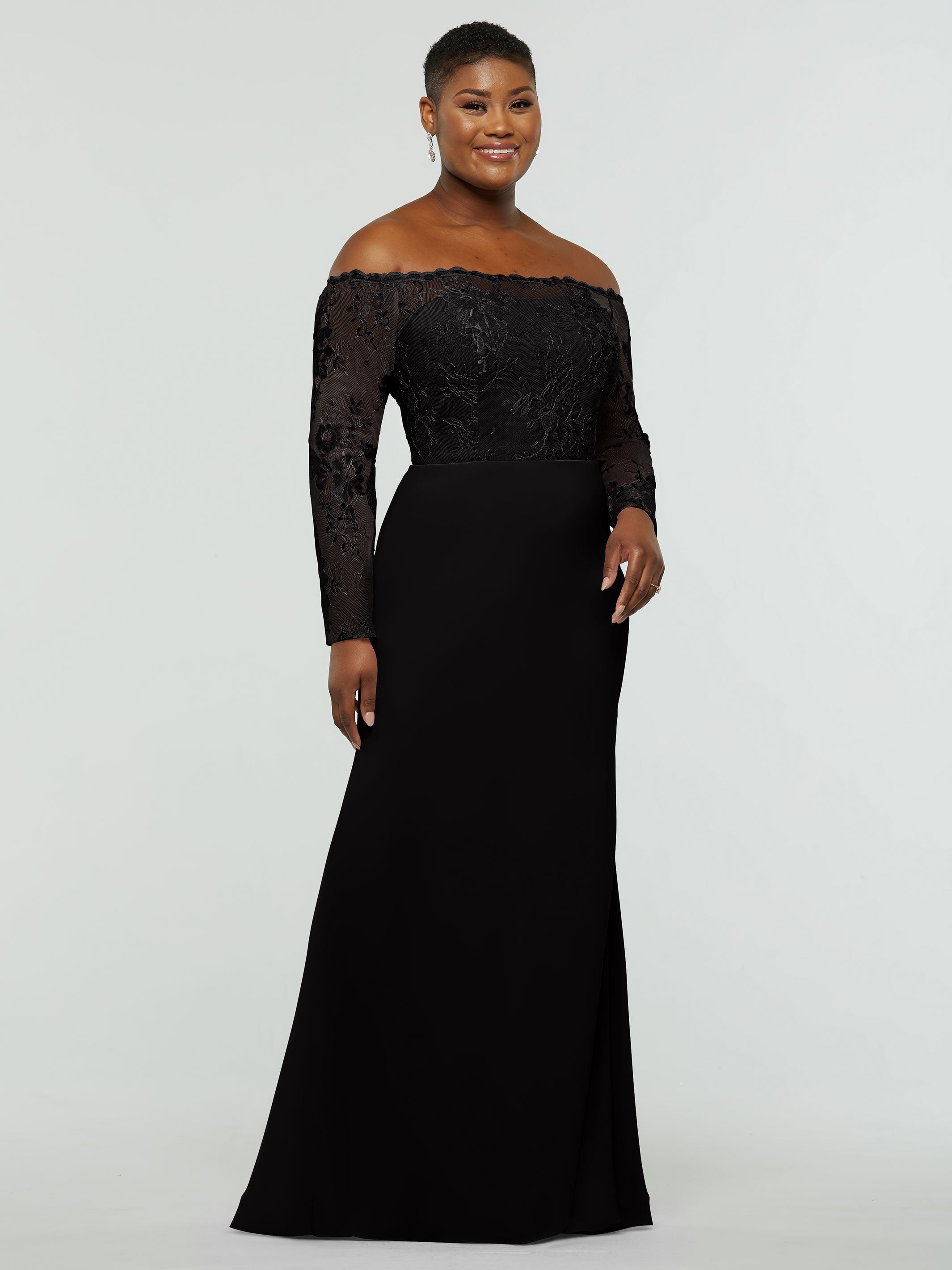 Elegant 80191 Chiffon & Lace Mermaid Bridesmaid Dress with Off-the-Shoulder Long Sleeves - Perfect for Weddings, Formal Events & Evening Parties