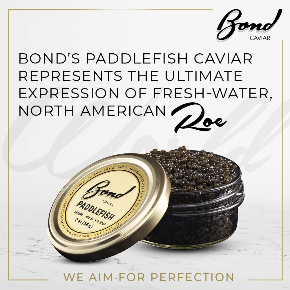 Premium American Paddlefish Caviar - Gourmet Malossol Fish Roe with Sea Salt, Medium Grey Pearls (2oz/56g Glass Jar) | Overnight Shipping | Luxury Gift for Weddings, Parties & Special Events | Perfect for Canapés, Blinis & Fine Dining Experiences