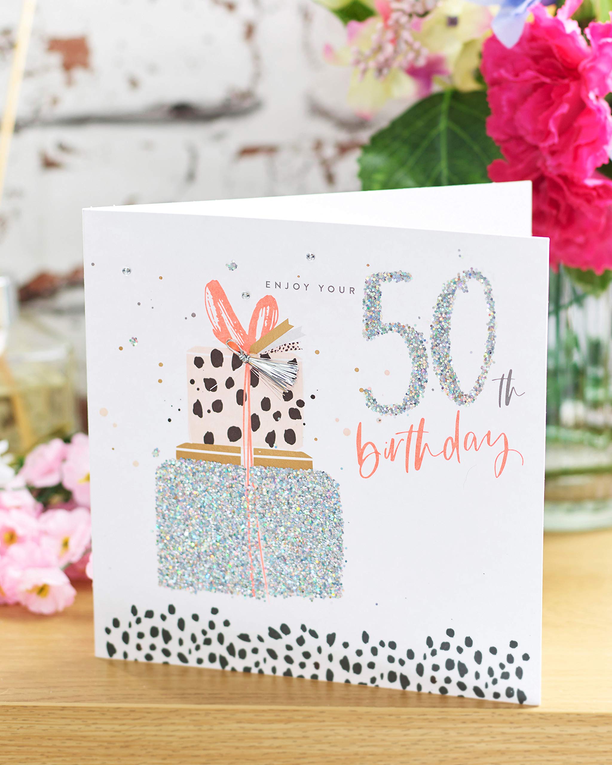 UK Greetings Age 50 Foiled Finish 50th Birthday Card - Elegant Golden Anniversary Present (646186-0-1) - Perfect for Milestone Celebrations & Gift Giving