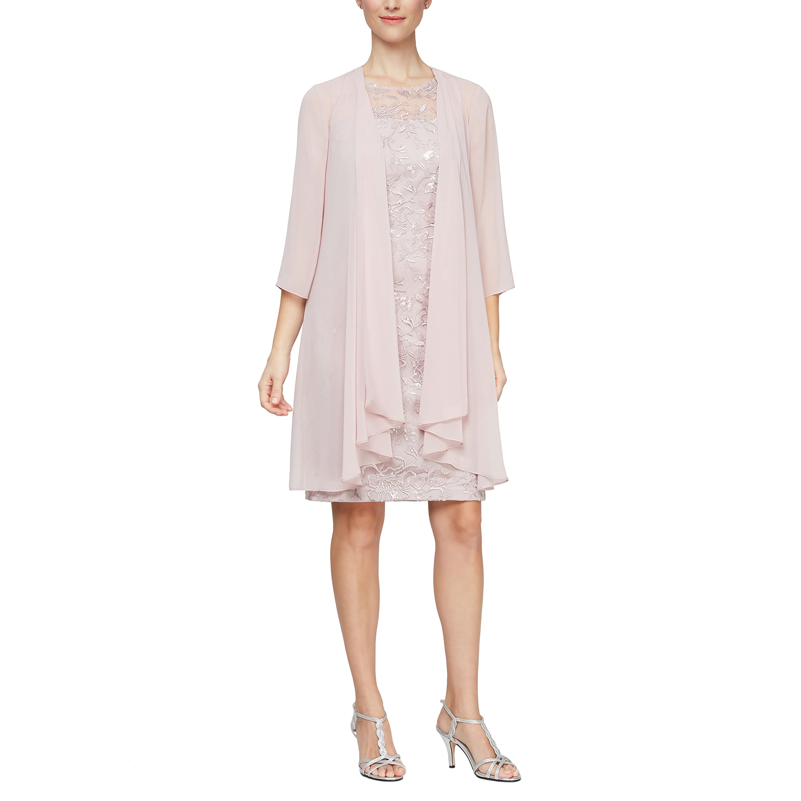 Alex Evenings Women's Midi Length Embroidered Fit and Flare Dress - Elegant Cocktail Party & Wedding Guest Dress for Special Occasions