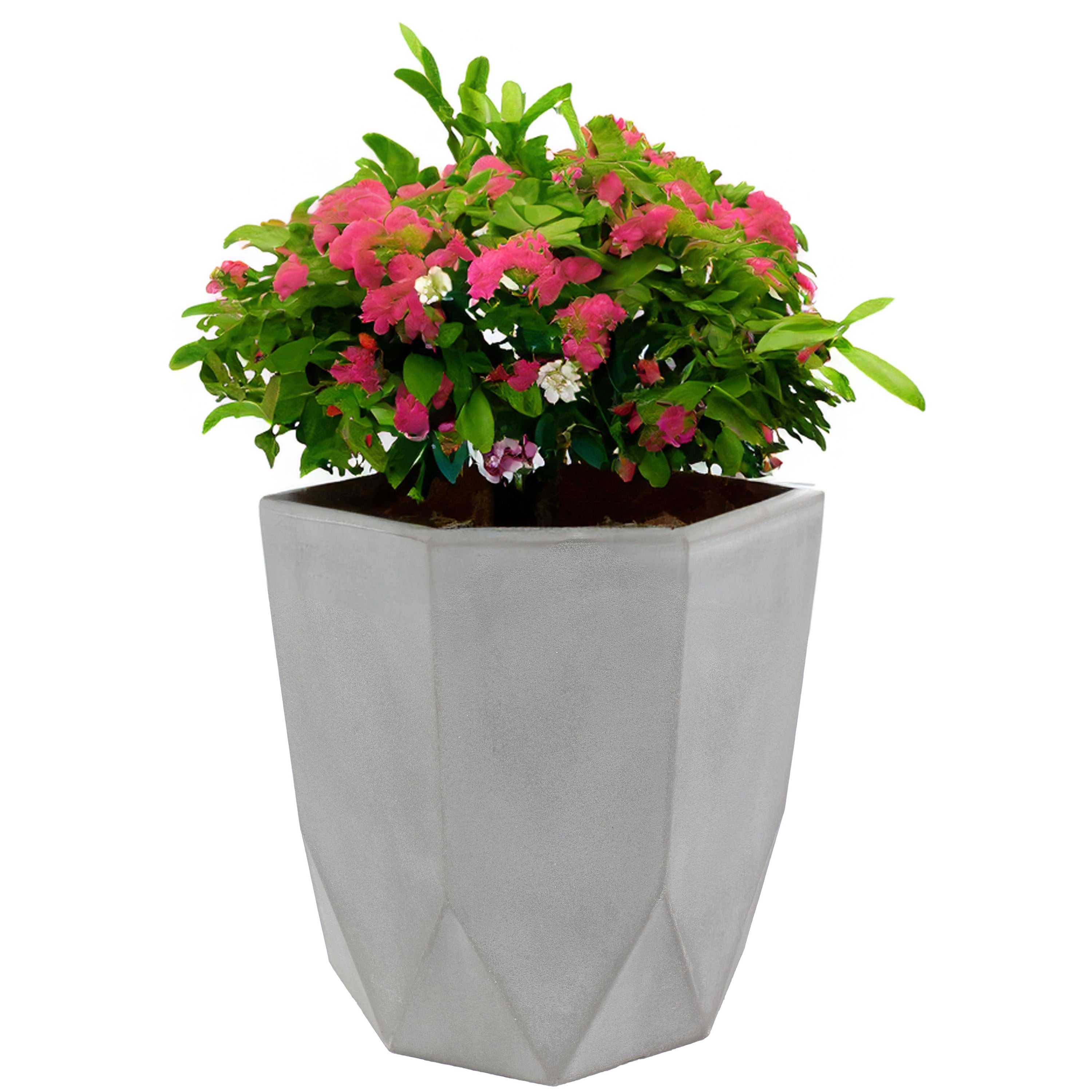 Modern Faceted Polyresin Planter - Light Gray Indoor/Outdoor Flower Pot - 14.75 Inch Decorative Garden Planter for Home, Patio, and Office Decor