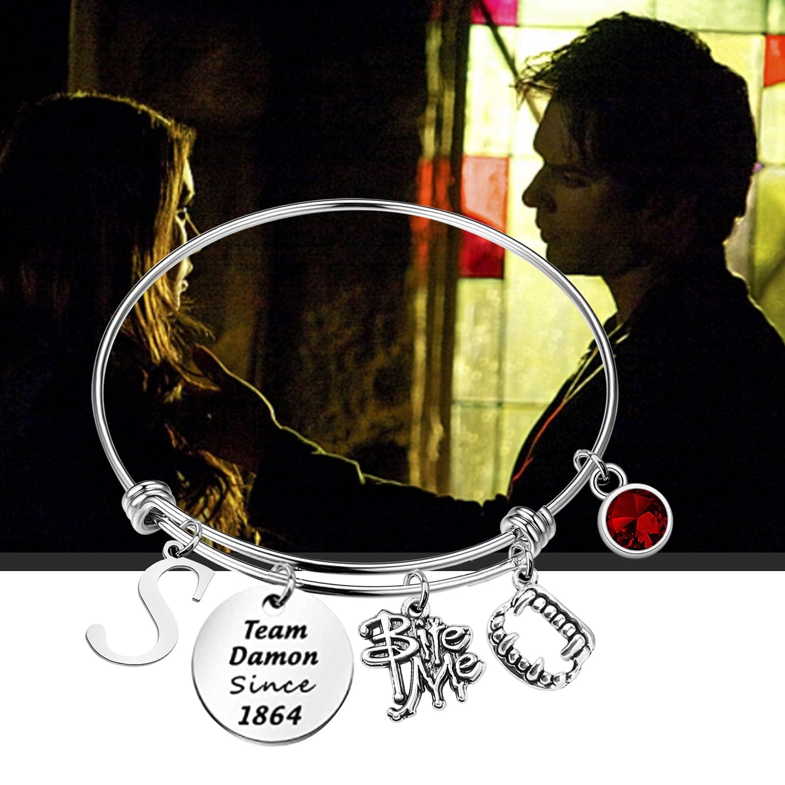 CENWA Team Damon/Stefan Since 1864 Vampire Teeth Bracelet - Gothic Jewelry for Women, Vampire Diaries TV Show Fan Gift, Perfect for Cosplay, Halloween & Vampire Themed Parties