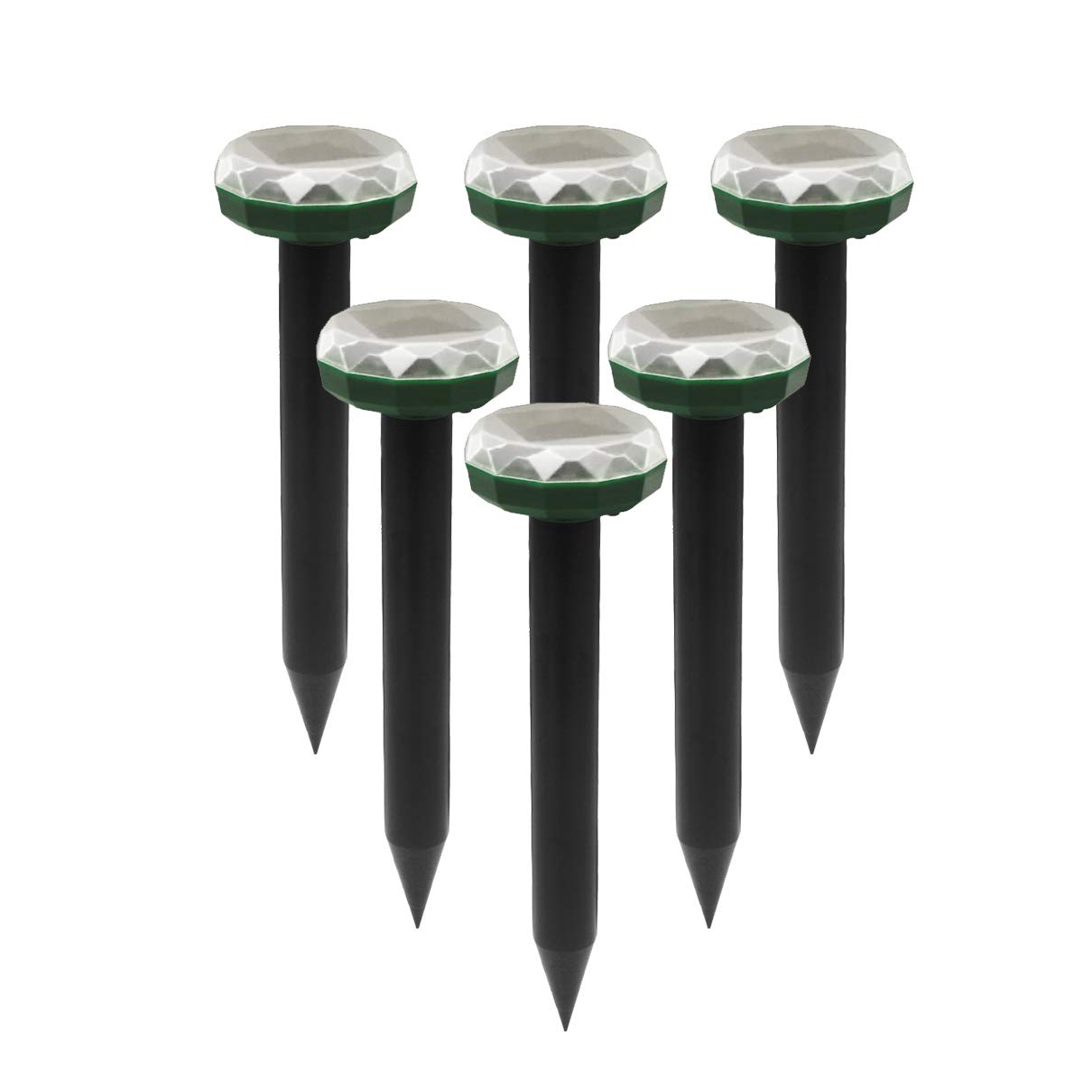 Solar Powered Mole & Gopher Repellent Spikes - 6 Pack Ultrasonic Vole & Groundhog Deterrent for Lawns, Gardens & Yards | Weatherproof Pest Control | Green Diamond Design (Ideal for Vegetable Patches, Flower Beds & Backyard Protection)