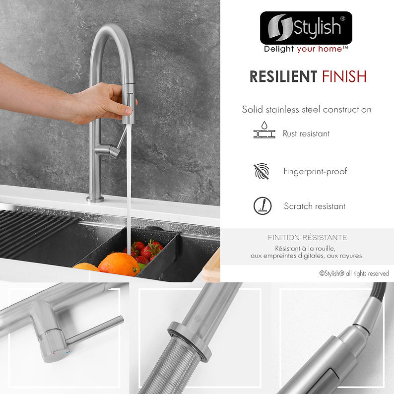 CATANIA K141B Brushed Stainless Steel Pull Down Spray Kitchen Faucet - Ideal for Modern Kitchens, Dishwashing & Food Prep