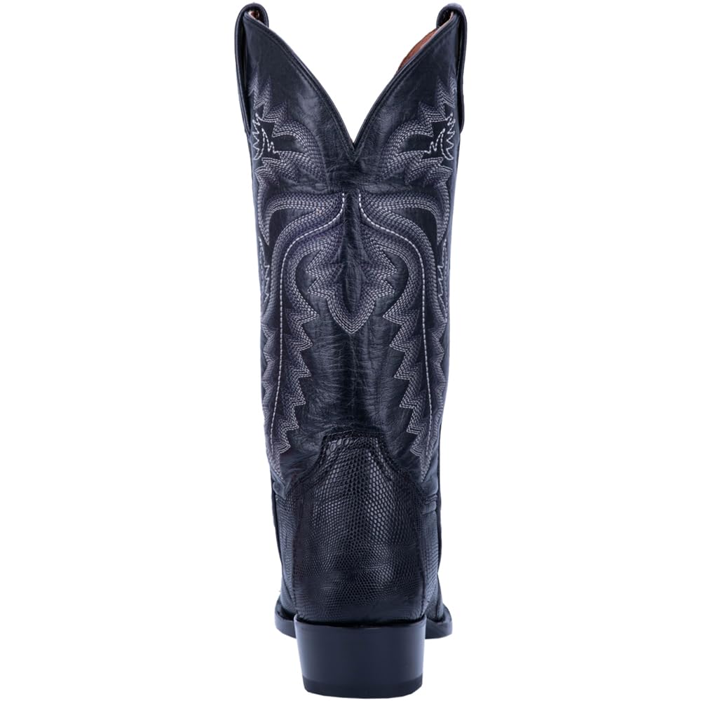 Dan Post Men's Winston Lizard Embroidered Round Toe Pull-On Dress Boots - Mid Calf Western Cowboy Boots for Men - Black Leather Boots for Formal Wear, Country Dancing & Special Occasions