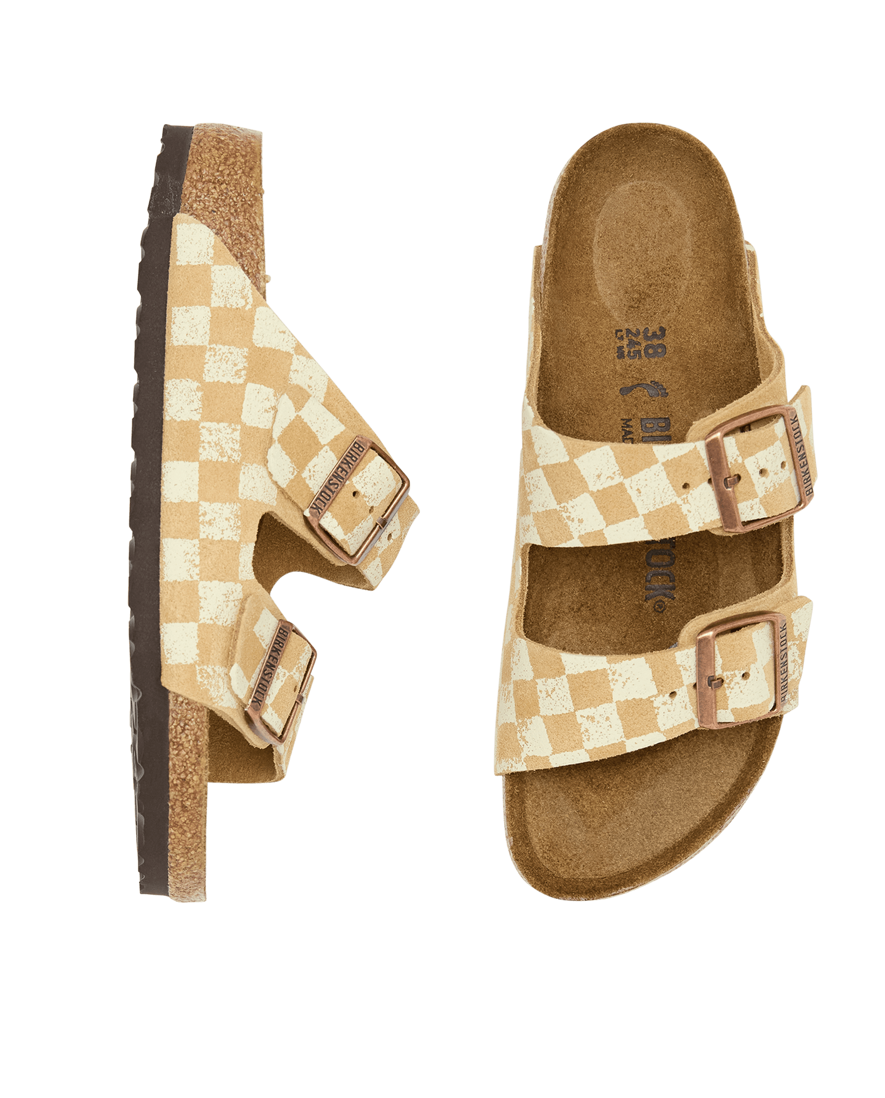 Hand Stamped Birkenstock Arizona Sandals - Latte with Cream Check - Comfortable & Stylish for Summer, Travel & Casual Wear