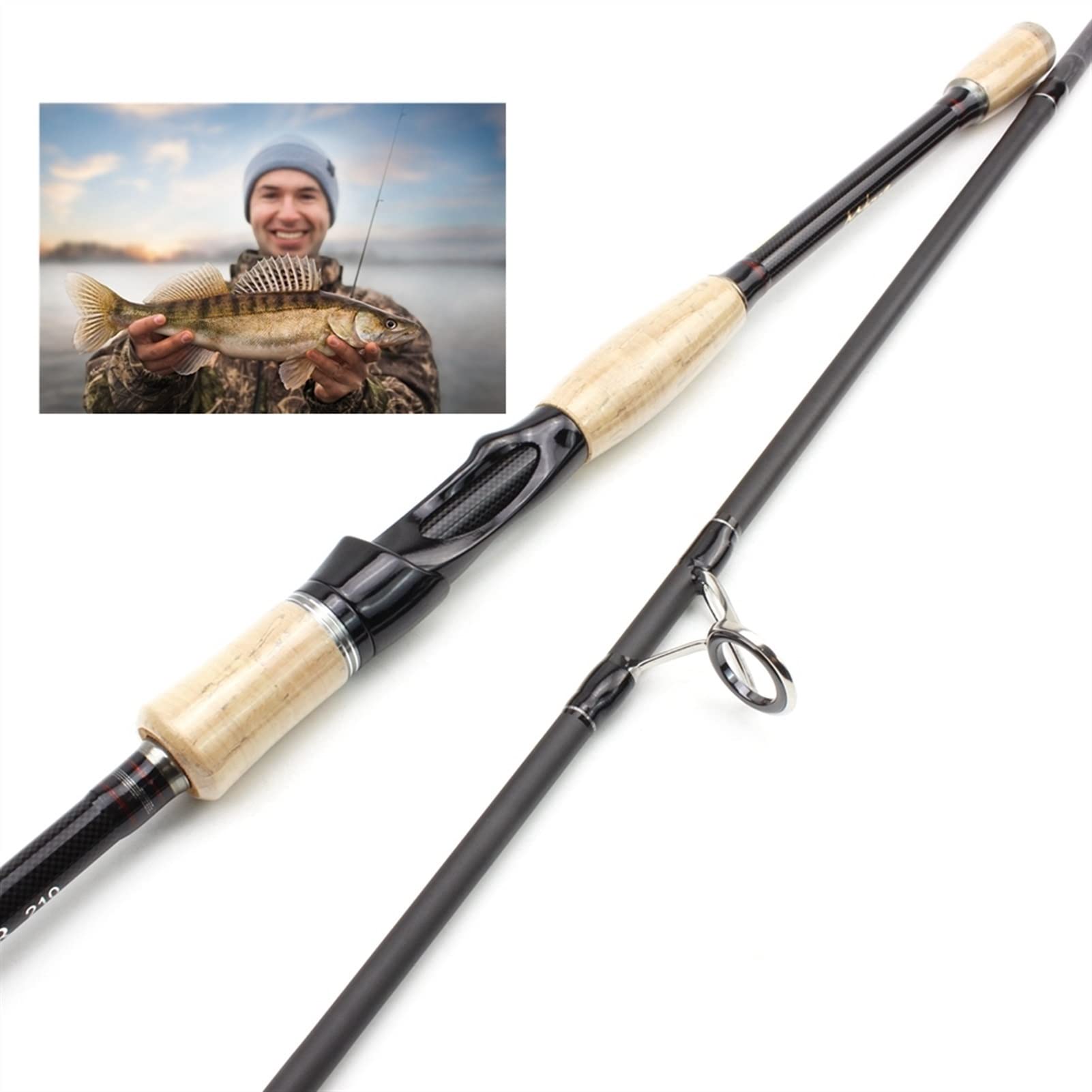 Carbon Fiber Fishing Rod 4-Piece Travel Pole - Portable Fast Action Spinning Rod for Trout & Bass (2.7m) - Ideal for Camping, Hiking & Backpacking Trips