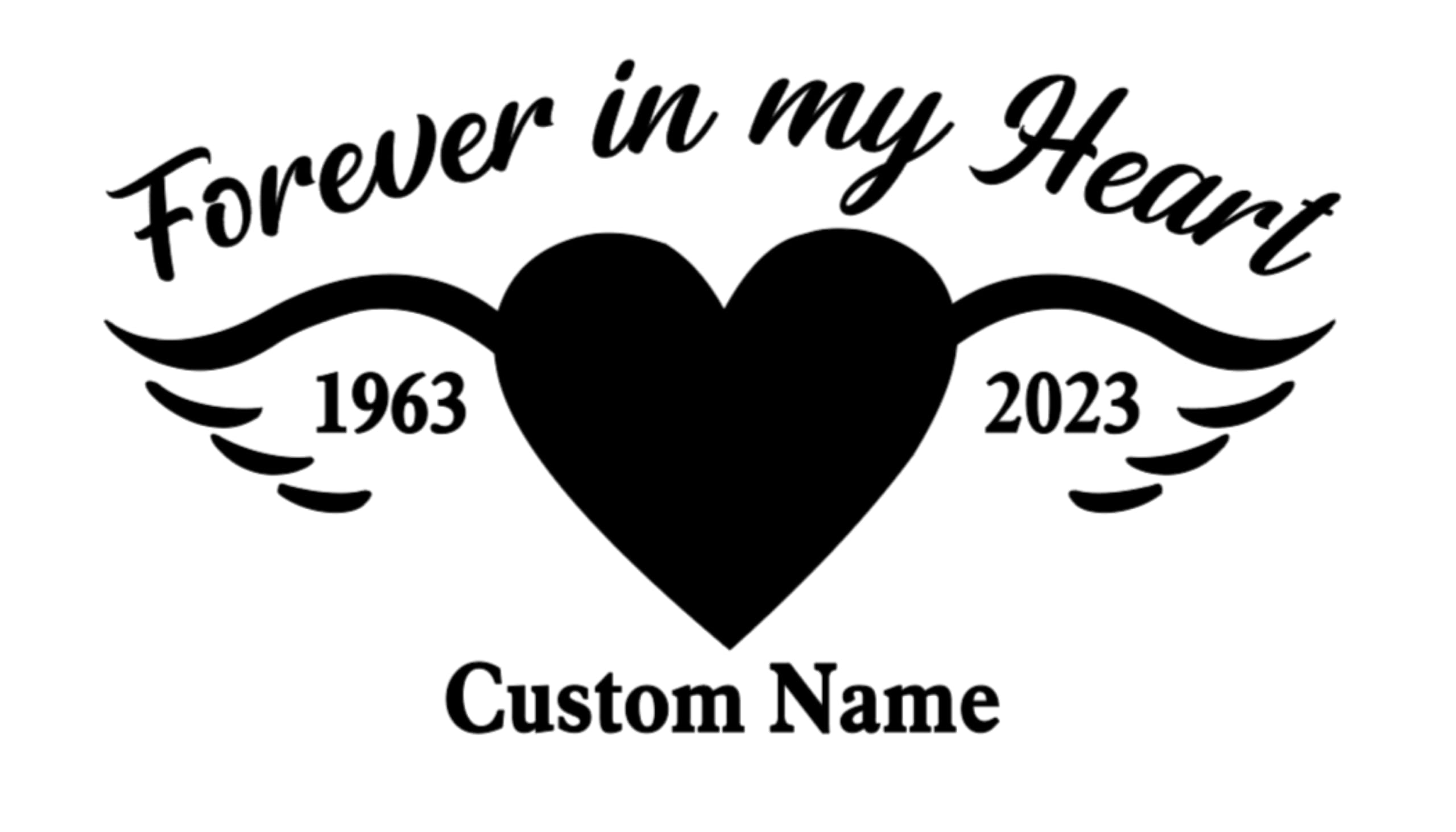 Personalized RIP Car Window Decal - Heart Angel Wings Memorial Vinyl Sticker in Cobalt Blue | Custom Tribute for Loved Ones | Perfect for Car Rear Windows, Home Glass, or Memorial Displays