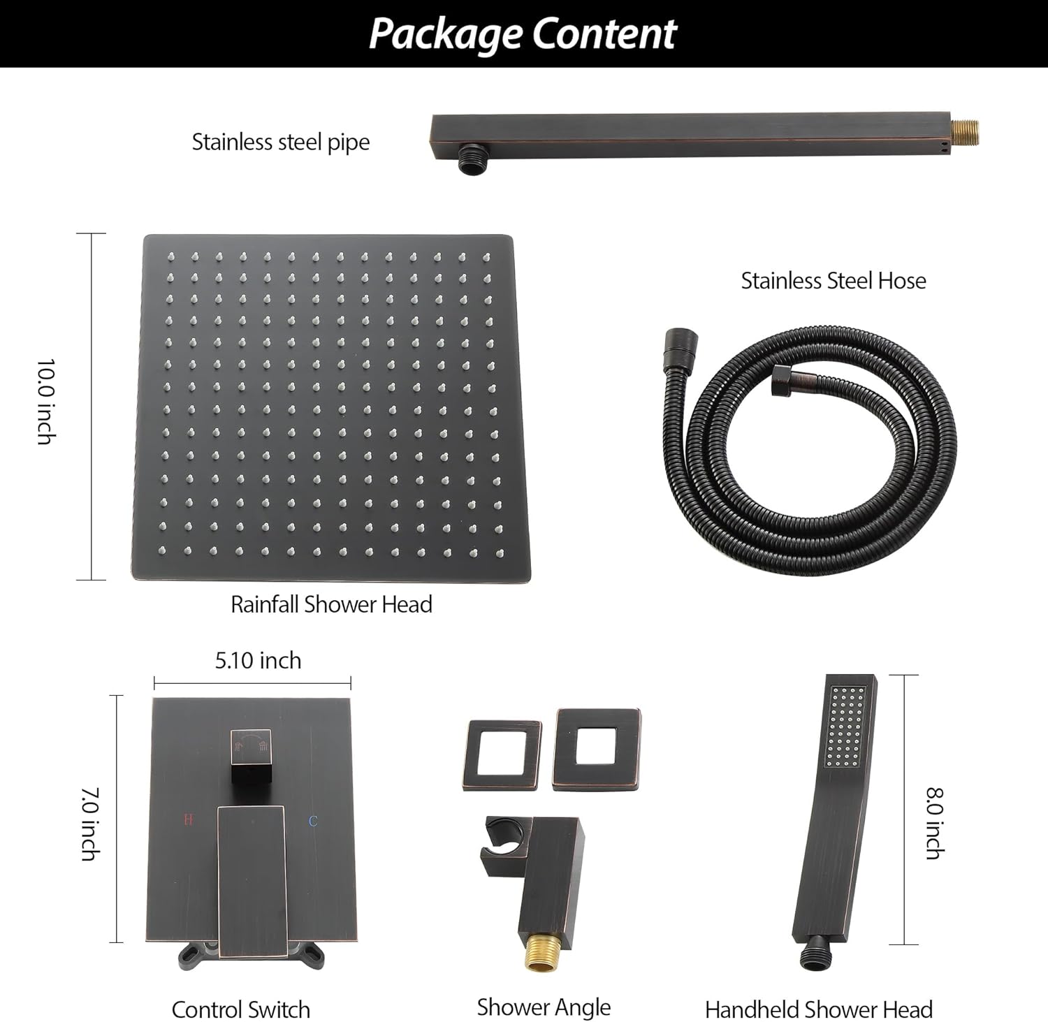 Lordear Stainless Steel Square Rainfall Shower Head with Handheld - Wall Mounted Bathroom Shower System for Luxurious Spa Experience at Home
