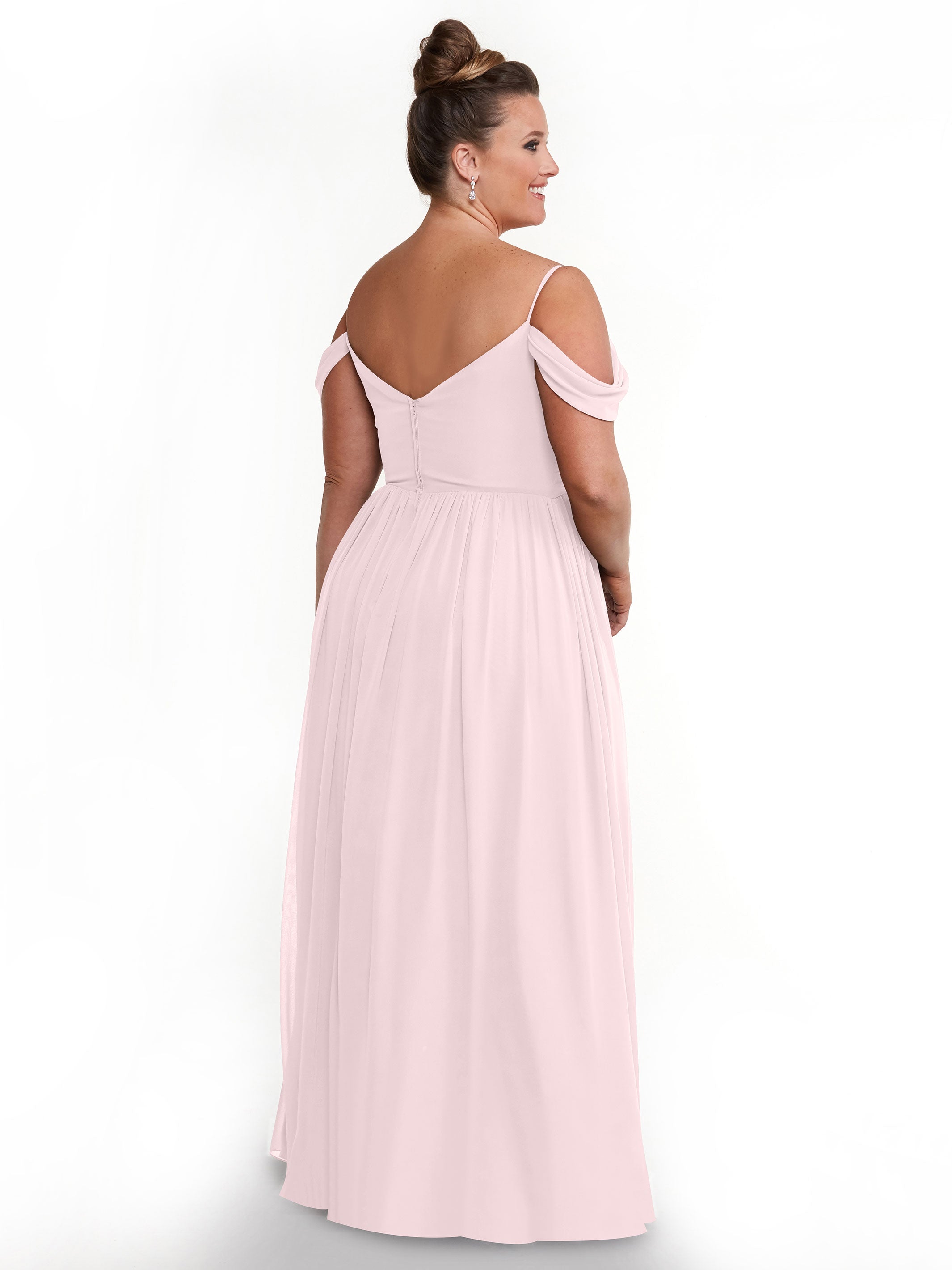 Elegant 80142 Off-The-Shoulder Chiffon Bridesmaid Dress with Spaghetti Straps - Perfect for Weddings, Formal Events & Evening Parties