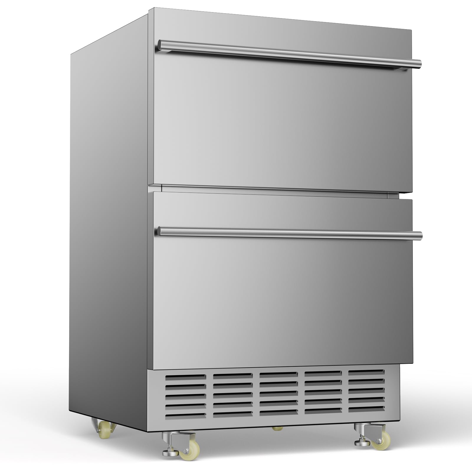 24 Inch Outdoor Beverage Refrigerator - 120 Can Capacity Undercounter Fridge for Patio, Backyard & Outdoor Kitchen | Freestanding/Built-In Double Drawer Design with Wheels | Perfect for BBQs, Pool Parties & Entertaining Guests