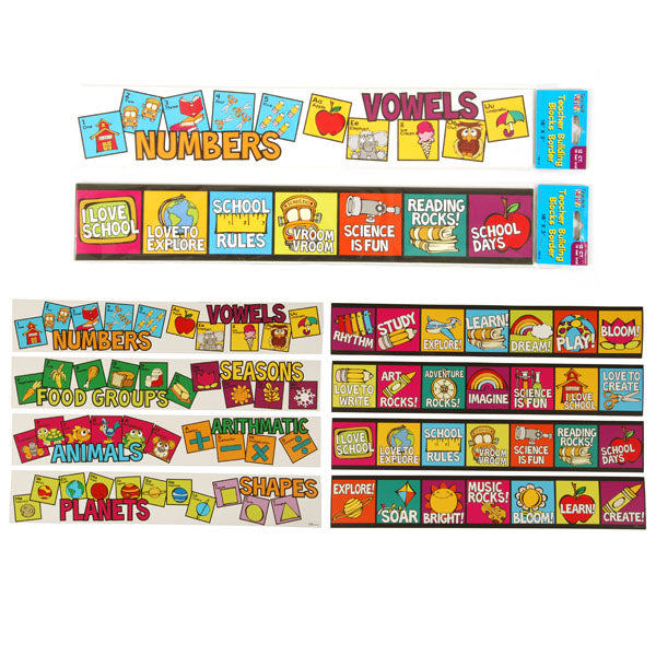 12 Count Teacher Building Blocks Border Strips 18 X 3 Inches - 2 Assortments for Classroom Decor & Bulletin Board Displays