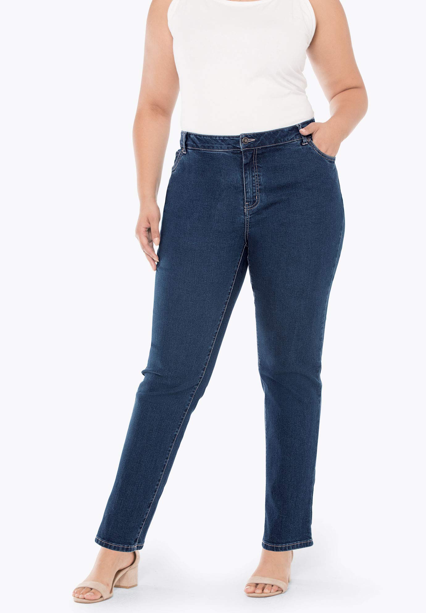 Jessica London Women's Plus Size Tall True Fit Stretch Denim Straight Leg Jeans - Size 26T, Indigo Wash | Comfortable & Flattering for Work, Casual Outings & Everyday Wear