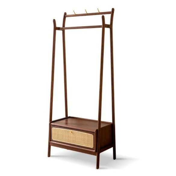 Oak Walnut Rattan Coat Hanger - Multi-Functional Wall Mounted Coat Rack for Jackets, Hats & Bags | Perfect for Entryway, Bedroom & Closet Organization