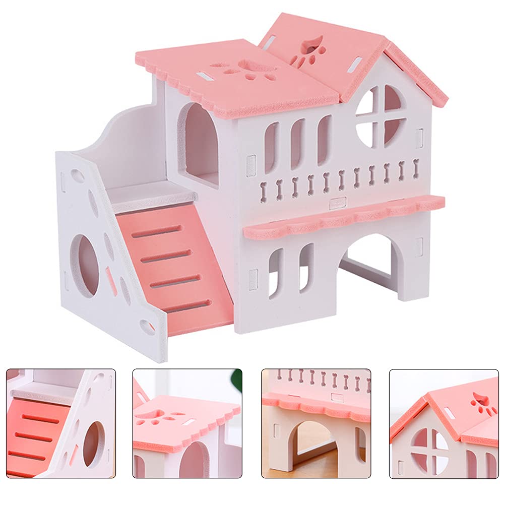 ULTECHNOVO 2-Story Hamster Cage - Wooden Hamster House with Exercise Wheel, Chew Toys & Multi-Level Play Area - Small Pet Habitat for Dwarf Hamsters, Gerbils, Mice - Perfect for Cage Enrichment & Playtime Activities