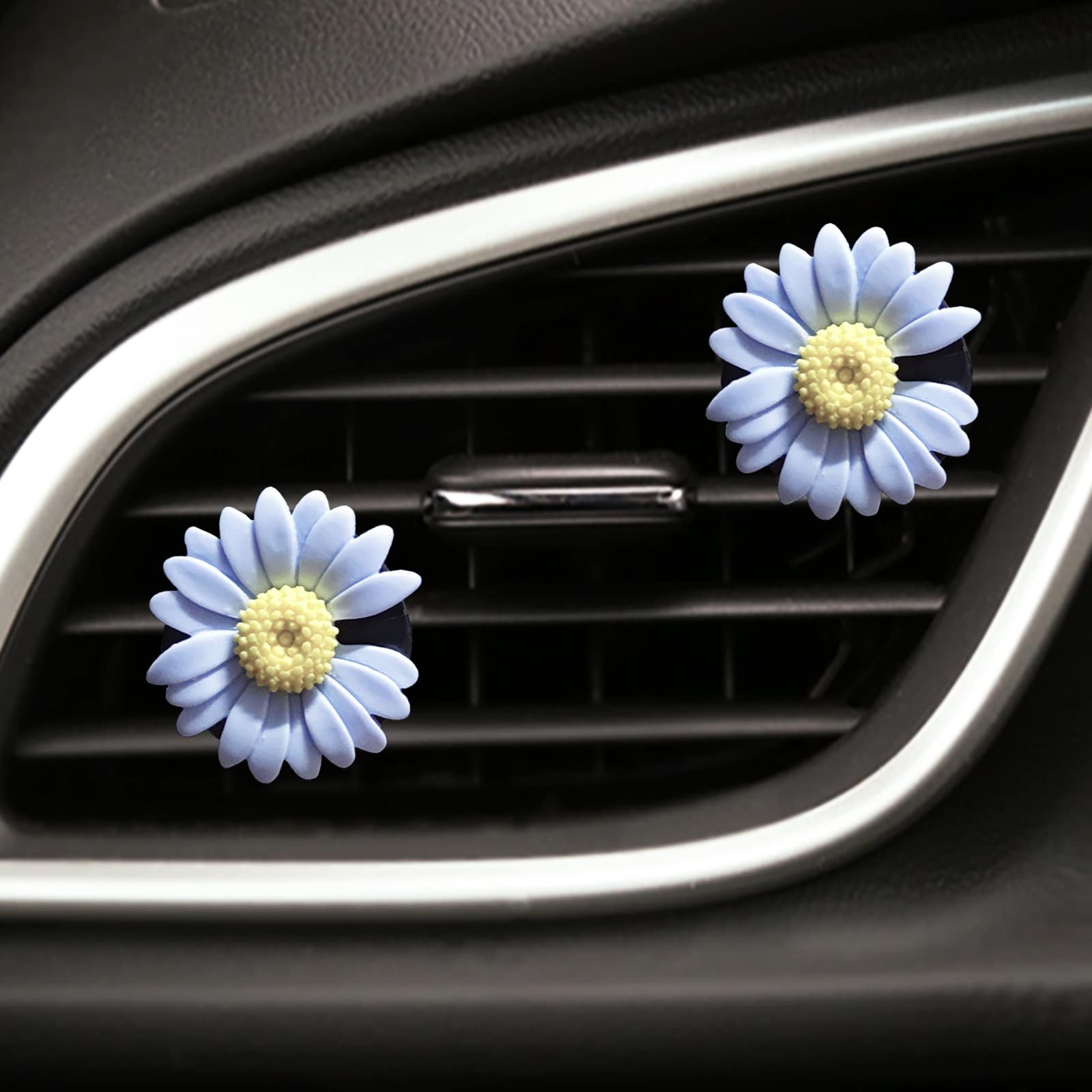 2 Pack Daisy Flower Car Air Vent Clips - Cute Boho Car Air Freshener & Decor for Women - Perfect for Road Trips, Office Commute & Gift Giving