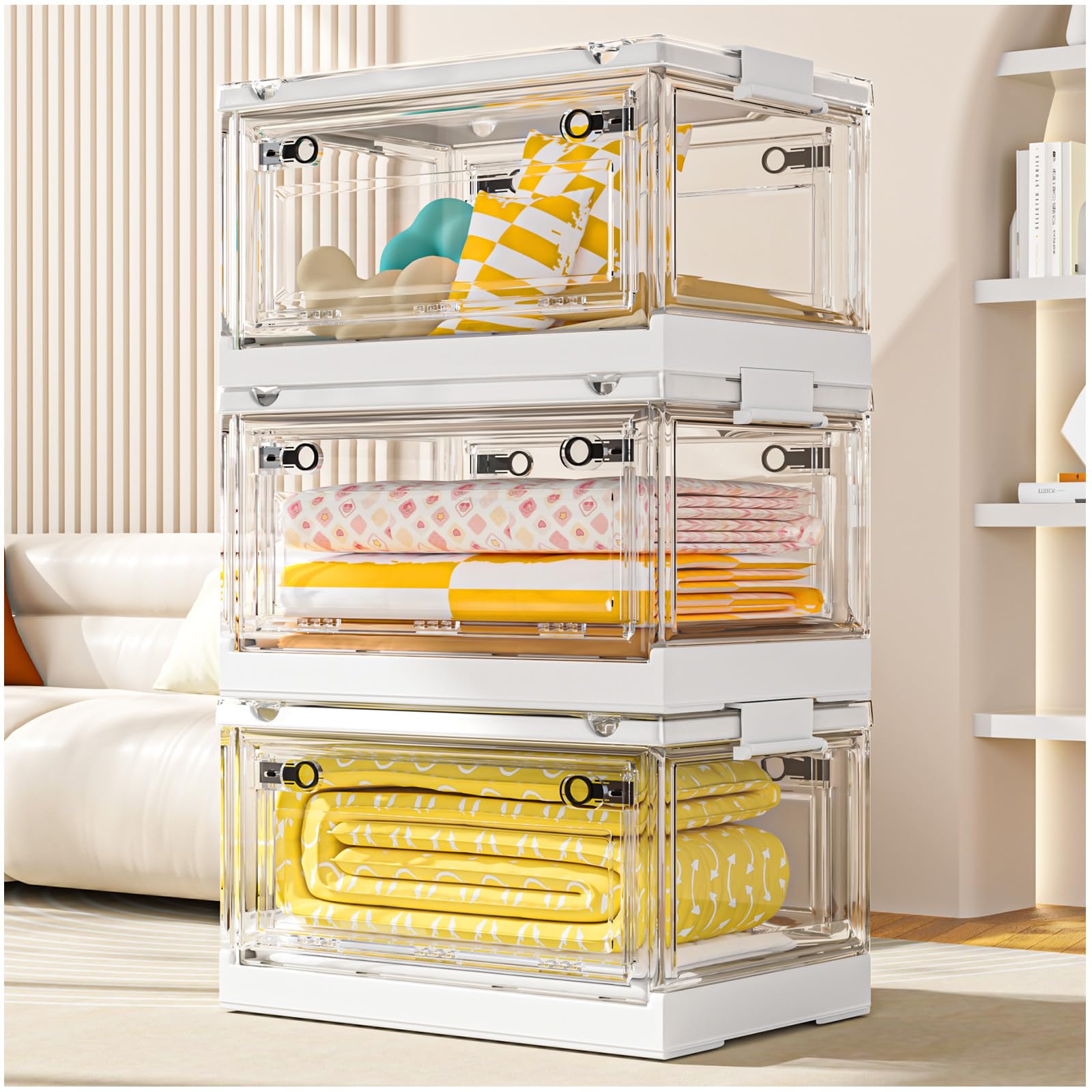 Clear Stackable Storage Bins with Lids & Wheels - 144QT for Home & Dorm Organization