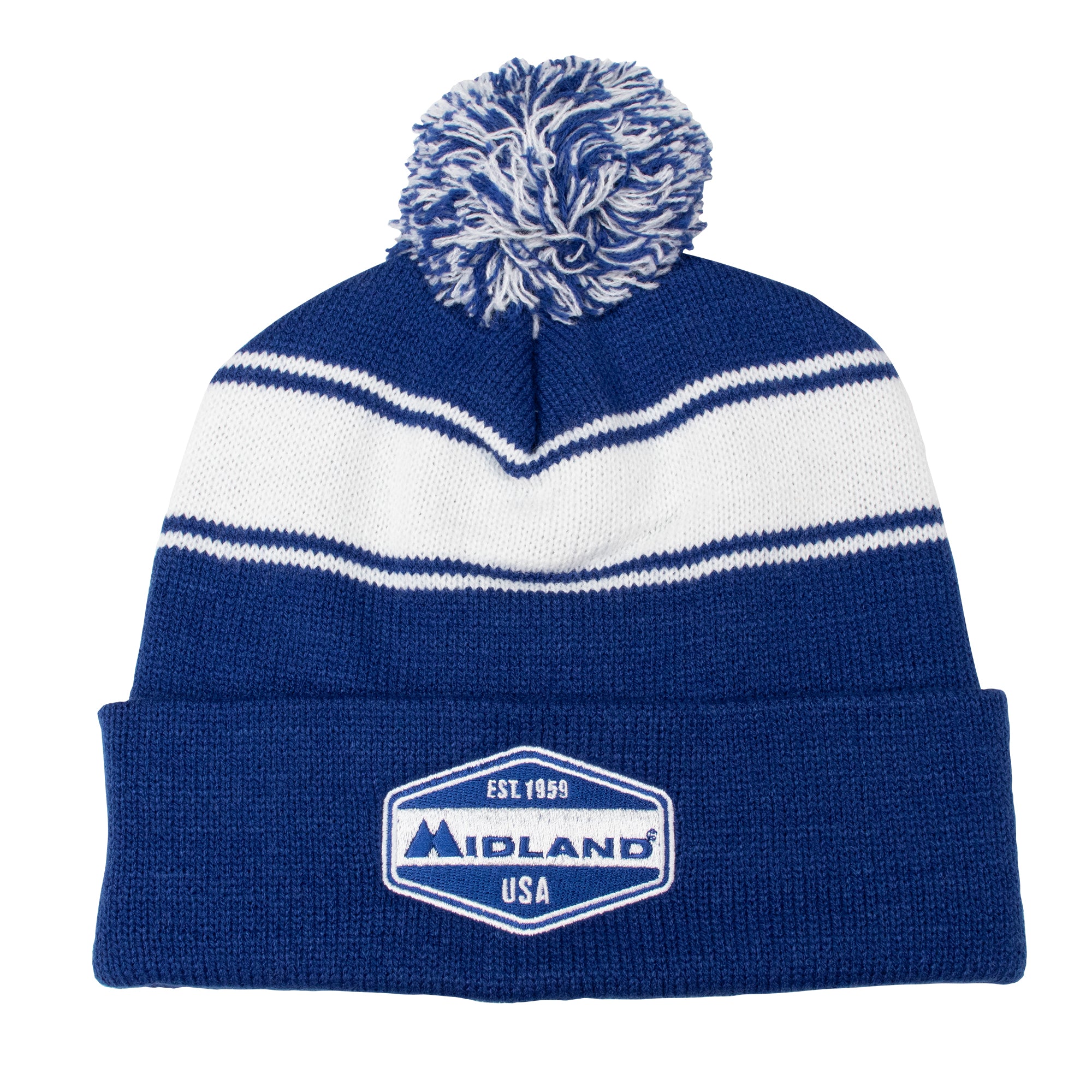 Midland Est. 1959 Crest Patch Blue Beanie Hat - Vintage Embroidered Logo Winter Cap for Men & Women - Perfect for Outdoor Activities, Sports, and Casual Wear