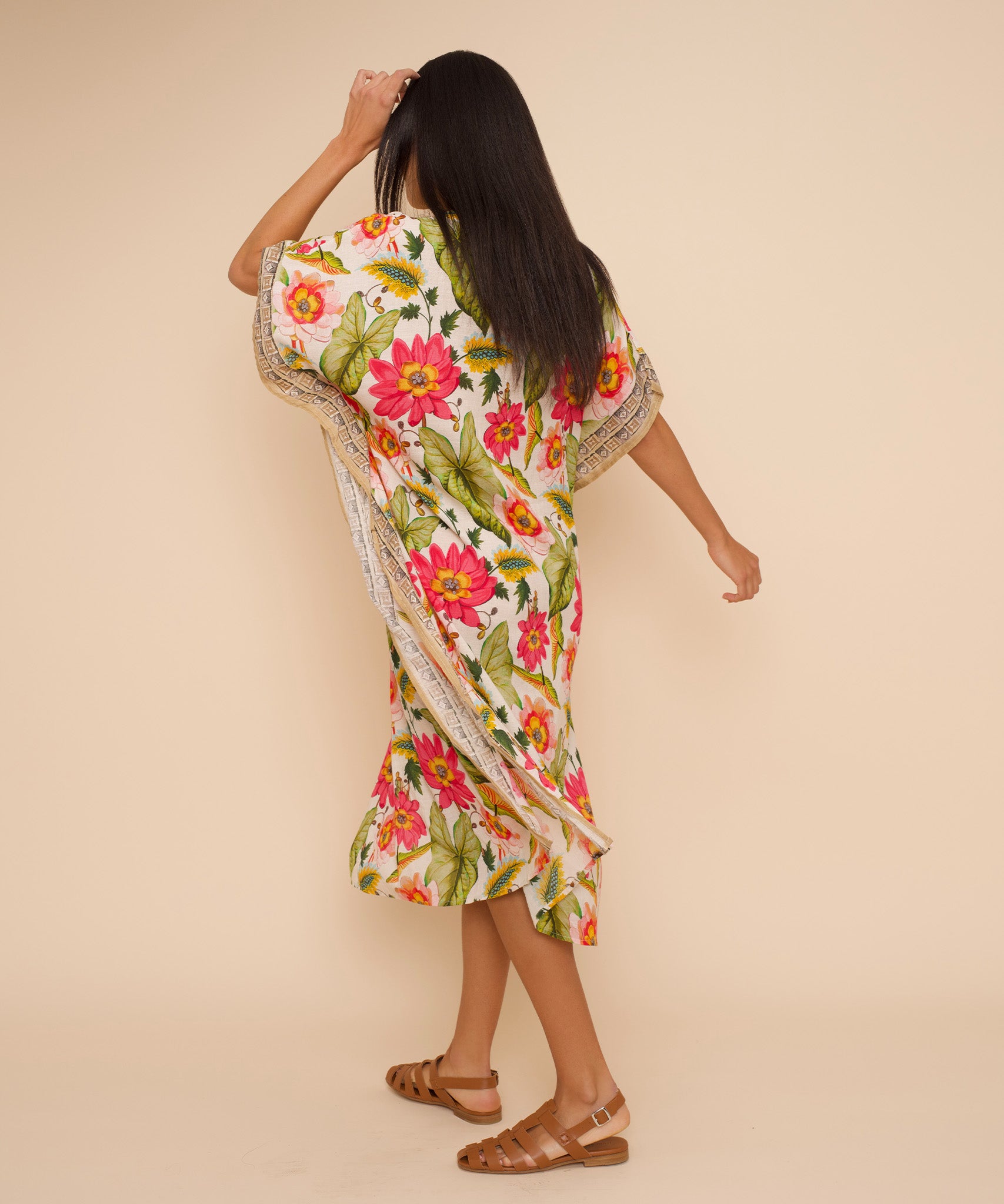Elegant Floral Print Maxi Caftan Dress for Women - Summer Beach Cover Up, Boho Chic Loungewear, Poolside Party Outfit
