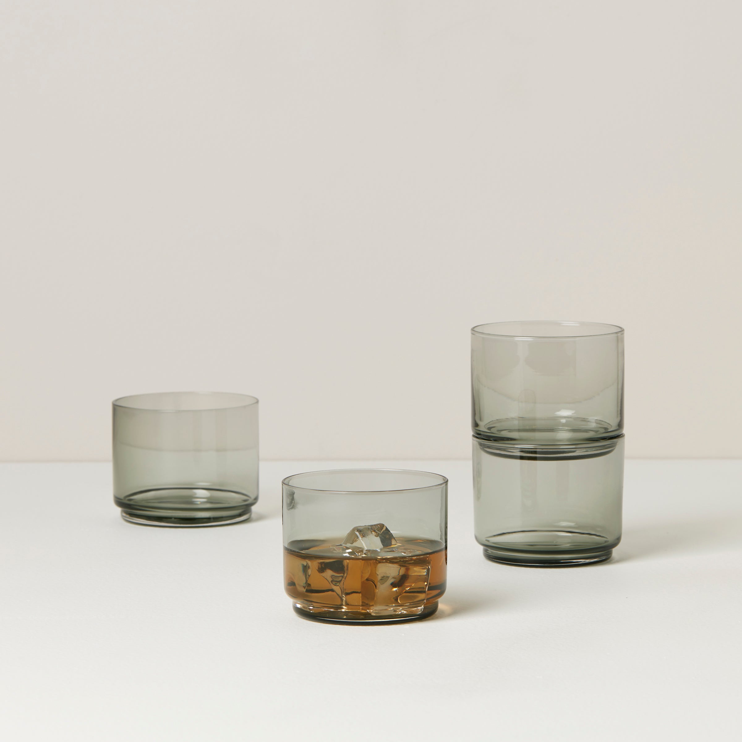 Tuscany Classics 4-Piece Stackable Smoke Short Glasses Set - Perfect for Cocktails, Whiskey, and Home Bar Decor