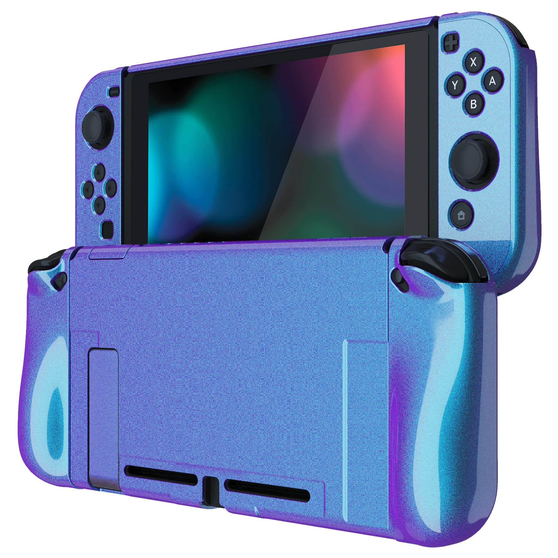 PlayVital Ergonomic Grip Case for Nintendo Switch - Upgraded Shock-Absorbent Protective Hard Cover with Anti-Scratch & Dockable Design - Durable Gaming Accessories in Chameleon Purple Blue - Perfect for Handheld & TV Mode Gaming