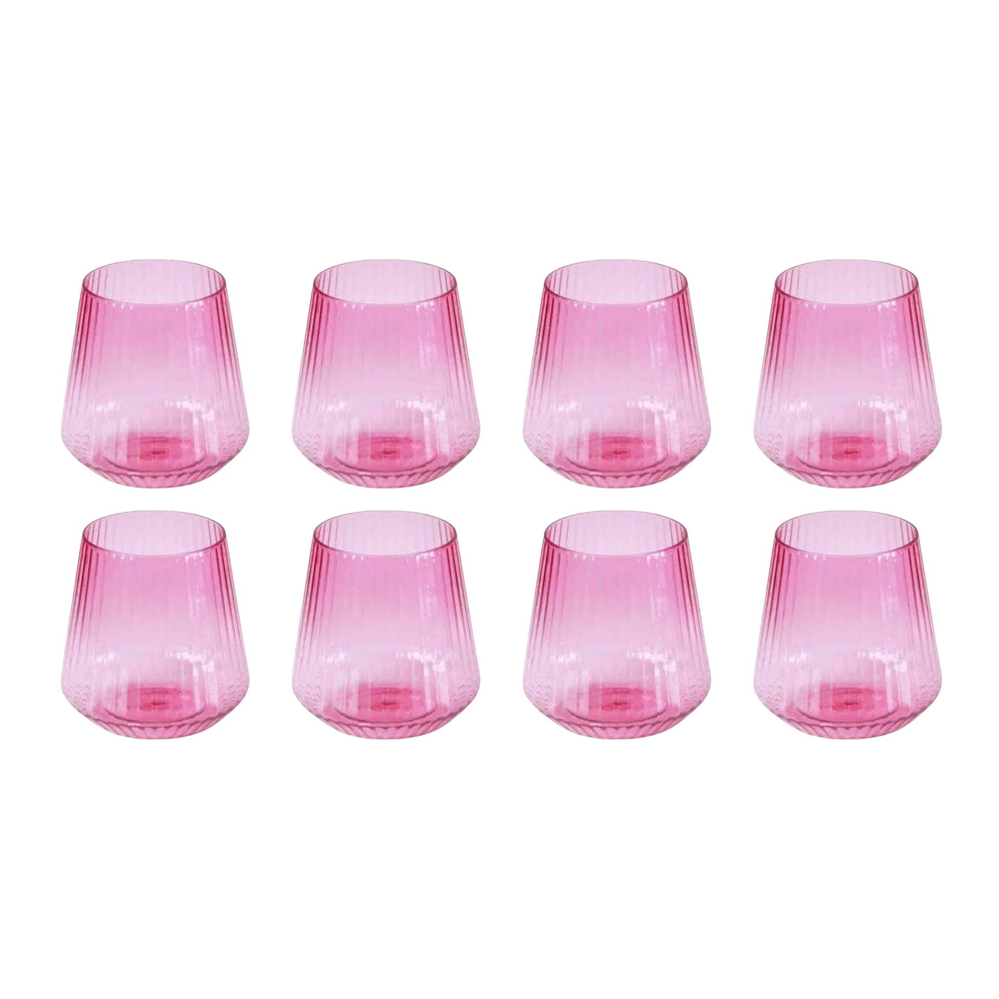 12 oz. Pink Plastic Stemless Ribbed Wine Goblets - 8 Pack Set for Parties, Weddings, and Outdoor Events - Shatterproof & Reusable Drinking Cups