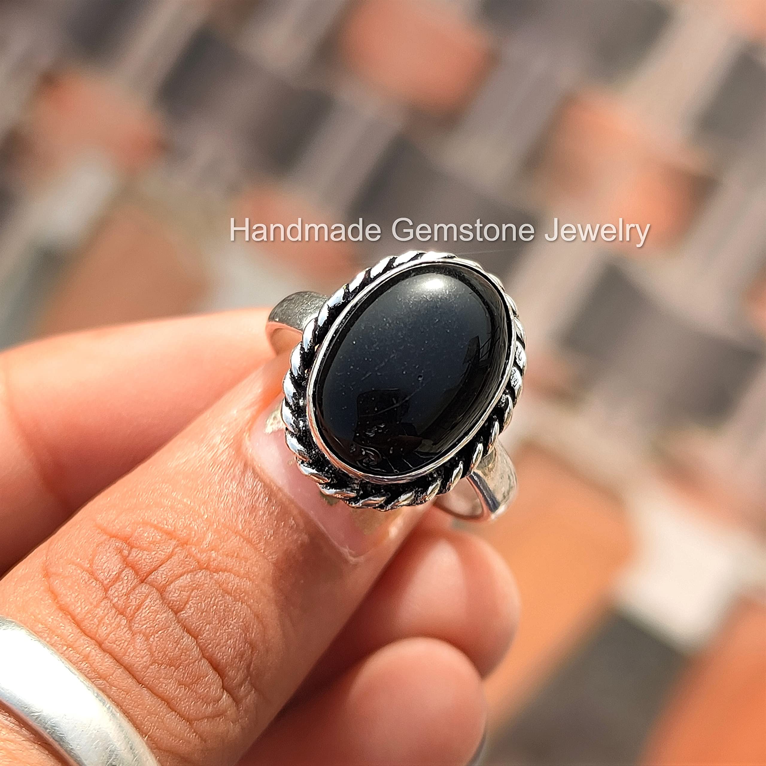 Natural Black Onyx Ring for Women - Handmade Boho Statement Jewelry with Oval Healing Crystal Stone | Dainty Everyday Gift for Her, Perfect for Spiritual Healing, Meditation & Boho Fashion Accessories