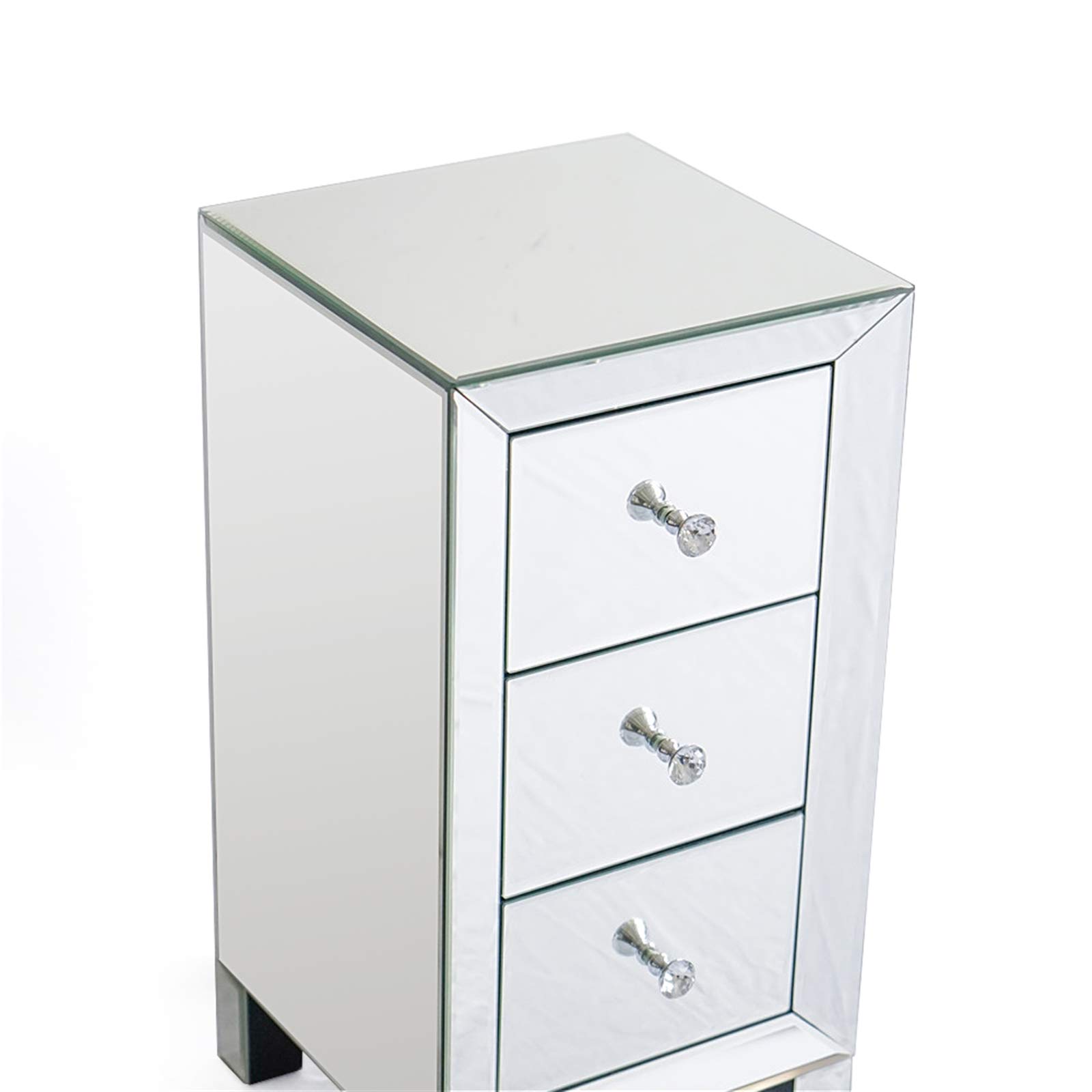 Mirrored 3-Drawer Nightstand Accent Chest Cabinet Bedside Table - Silver Finish Modern Bedroom Furniture for Small Spaces | Perfect for Bedroom, Guest Room, Apartment & Dorm Decor