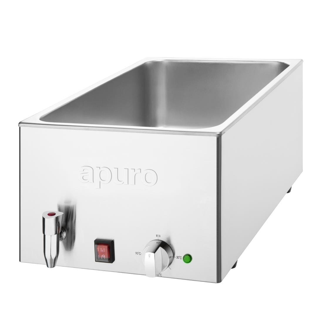 Apuro Stainless Steel Bain Marie with Tap - Commercial Food Warmer for Restaurants, Catering & Buffets - Perfect for Keeping Soups, Sauces & Stews Hot