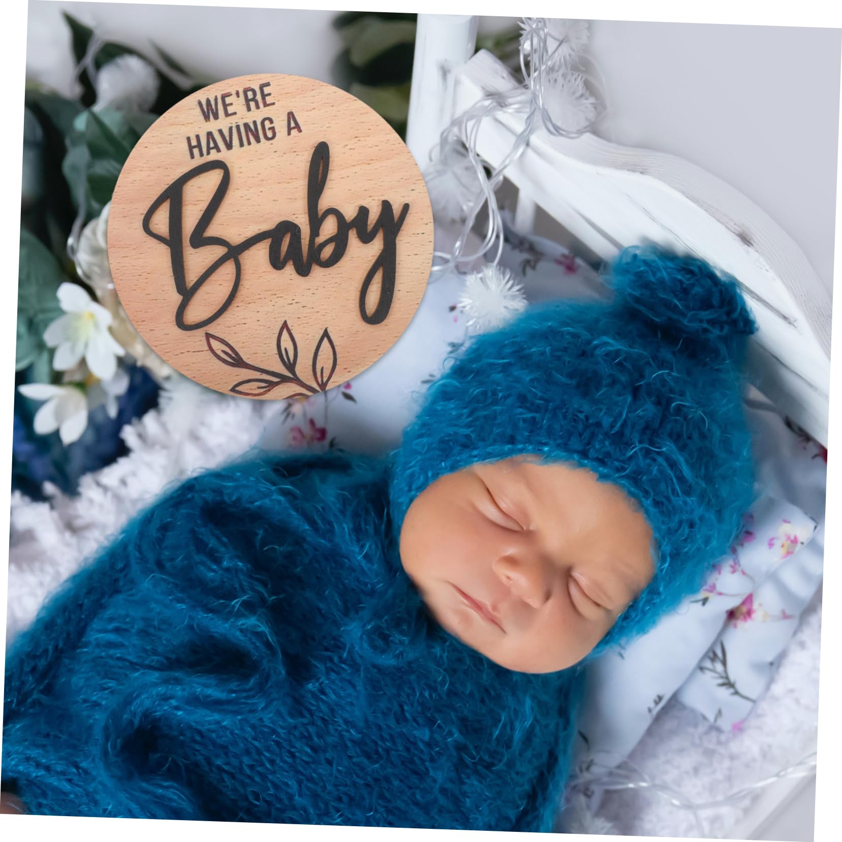 Wooden Baby Birth Announcement Sign - Circle Pregnancy & Newborn Keepsake Decor for Nursery, Baby Shower, and Gender Reveal Parties