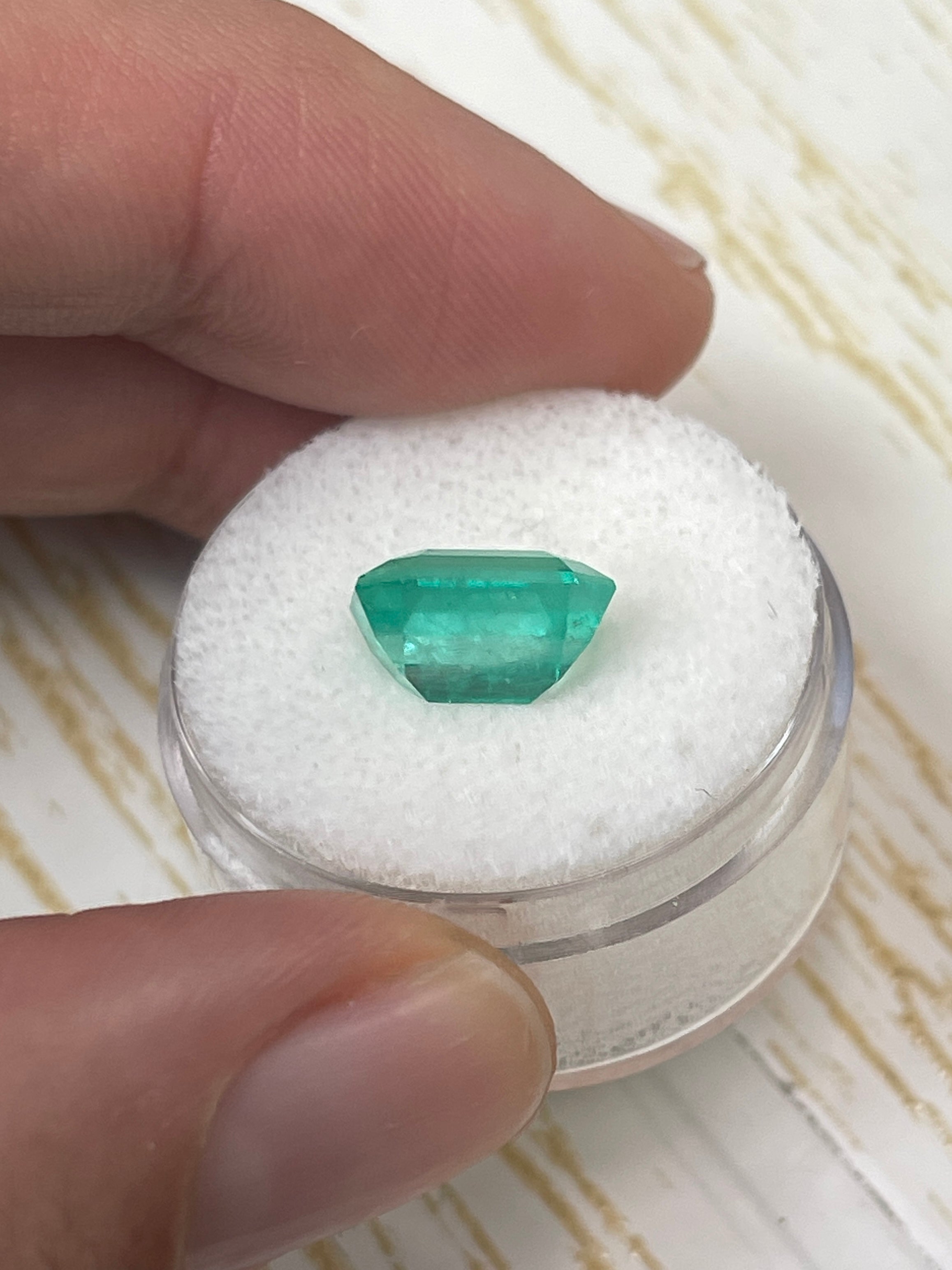 4.24 Carat Bluish Green Natural Loose Colombian Emerald - 10.6x9mm Classic Emerald Cut Gemstone for Jewelry Making & Engagement Rings