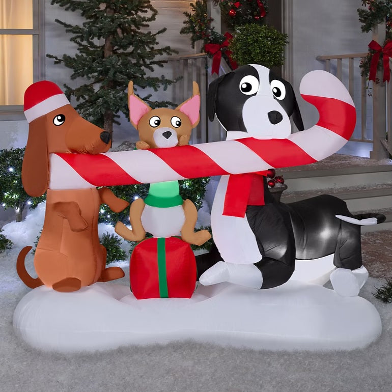 4.5' Airblown® Inflatable Christmas Puppies with Candy Cane - Outdoor Holiday Yard Decoration for Xmas Party & Home Decor