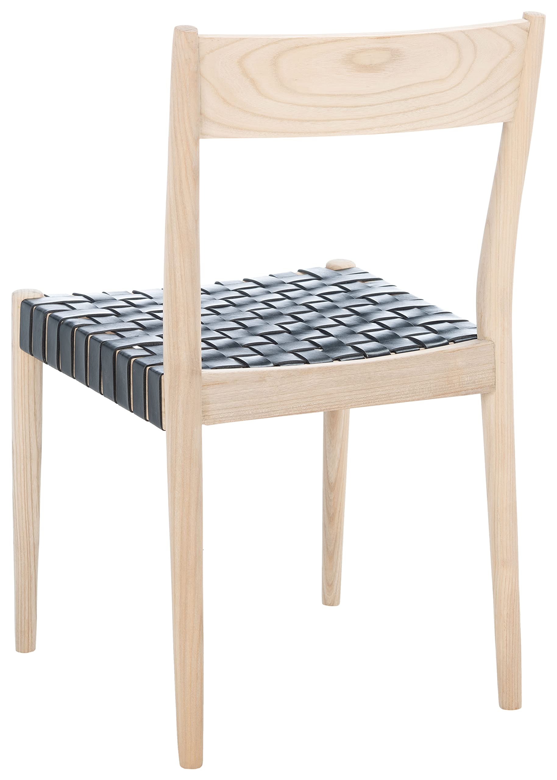 SAFAVIEH Eluned Woven Leather Accent Chair - Modern Dining & Living Room Chair with Black/Natural Leather Weave (Set of 2) - Perfect for Home Decor, Dining Sets & Lounge Seating