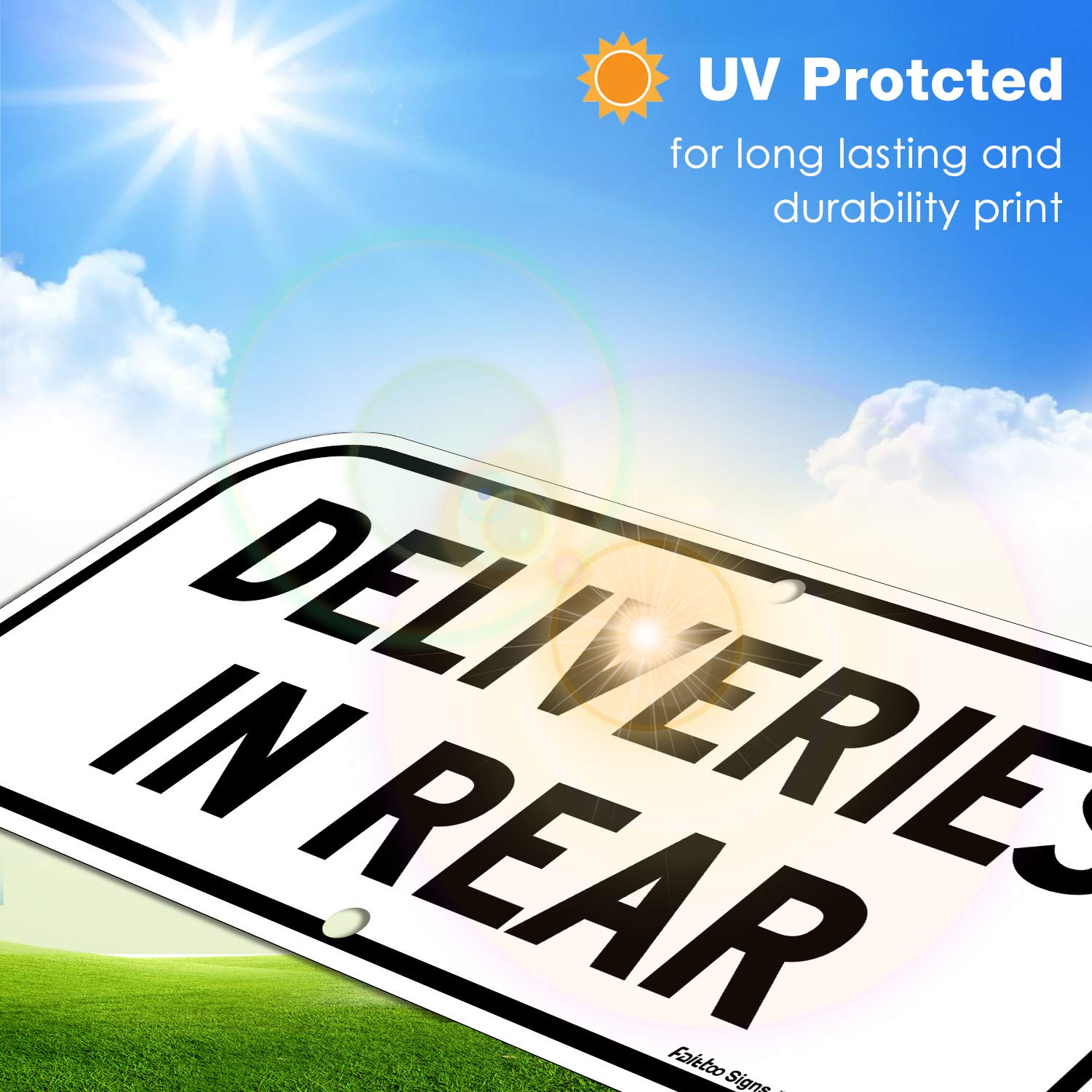 14x6 Inches Deliveries in Rear Aluminum Sign - Rust-Free, Weatherproof & Fade-Resistant Metal Sign for Indoor/Outdoor Use - Easy to Mount Black on White Sign - Perfect for Warehouses, Driveways & Delivery Areas