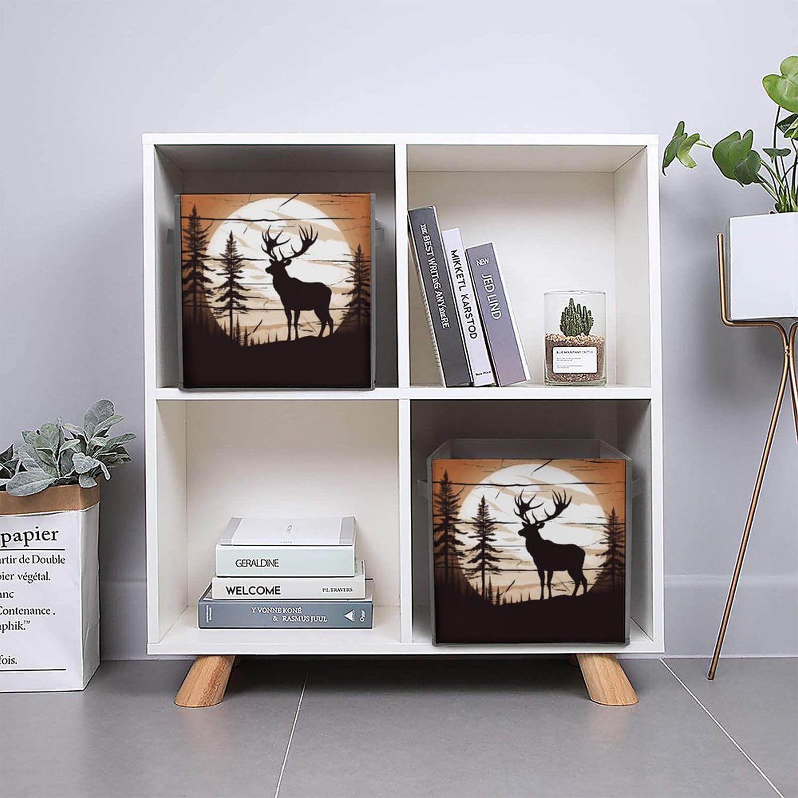 Wild Elk Silhouette Printed Storage Baskets - 2 Pack Fabric Storage Bins for Home Organization | Closet, Nursery, Laundry Room & Office Storage Solutions