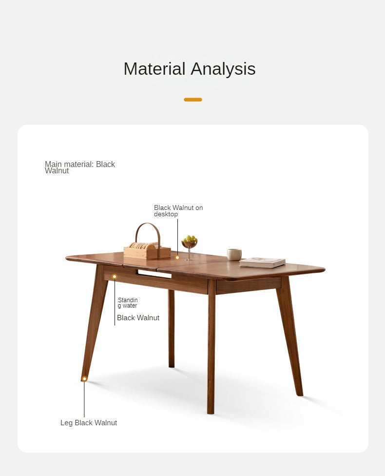 Solid Black Walnut Extendable Dining Table - Expandable Wooden Table for Small Spaces | Perfect for Family Dinners, Entertaining Guests & Space-Saving Home Decor