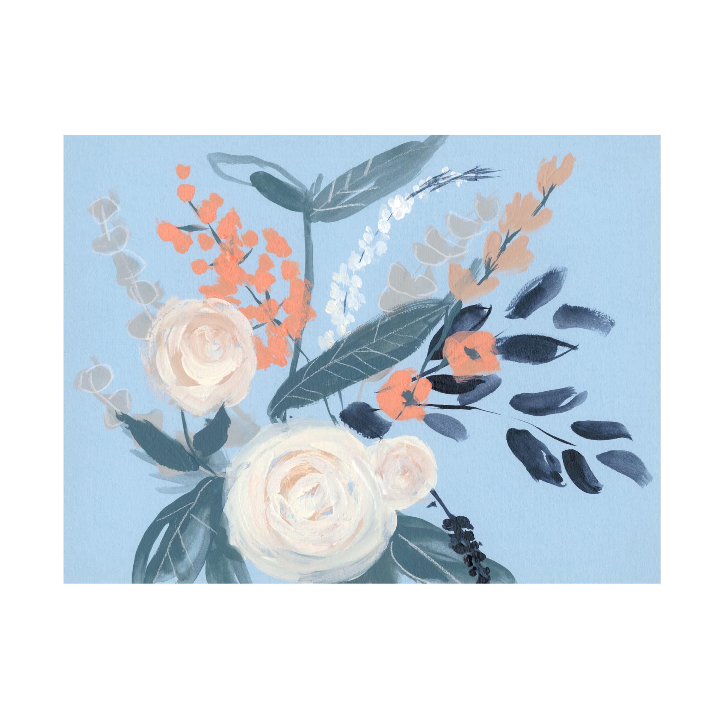 Jennifer Goldberger 'Eucalyptus Bouquet on Blue II' Canvas Wall Art Print - Modern Floral Home Decor for Living Room, Bedroom & Office