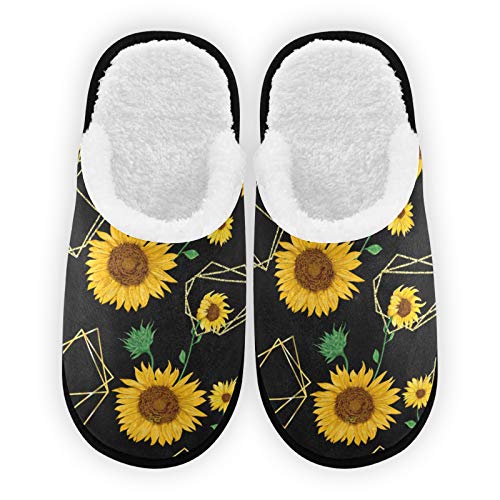 Men's & Women's Plush Coral Fleece House Slippers with Abstract Sunflower Design - Warm Indoor/Outdoor Spa Shoes for Home, Office & Relaxation