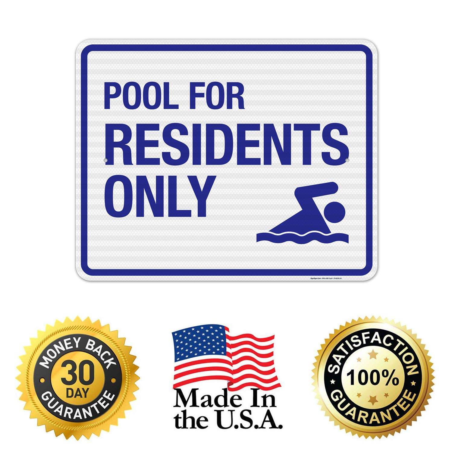 3M EGP Reflective .080 Aluminum Pool Sign - 'Residents Only' 24x30 Inches - Fade Resistant for Indoor & Outdoor Use - Made in USA - Perfect for Community Pools, Private Residences & HOA Regulations
