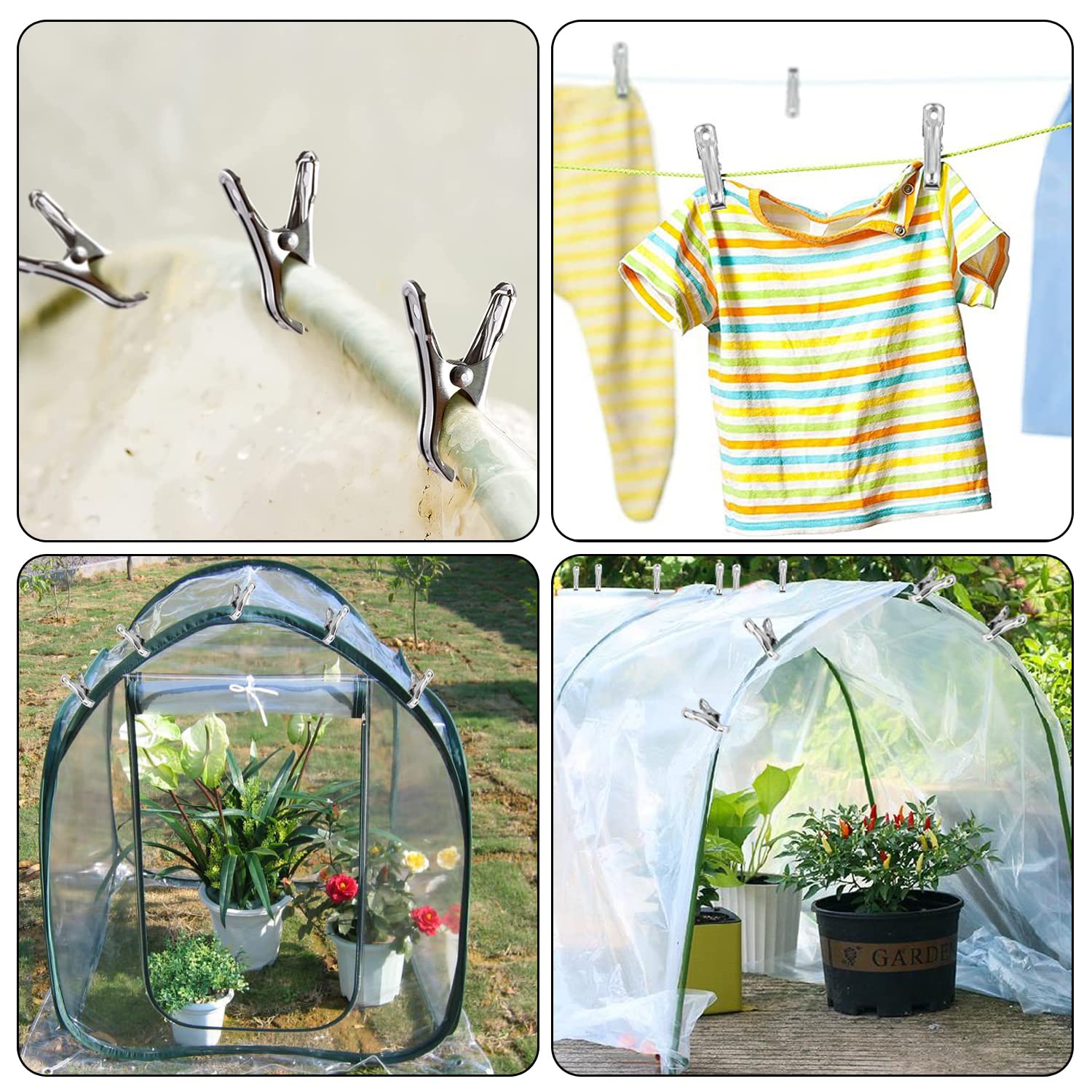 24 Pcs Heavy Duty Stainless Steel Greenhouse Clips - Garden Plant Support Clamps for Shading Net, Frame Fixing & Film Extension - Perfect for Greenhouse, Hydroponics, and Outdoor Gardening