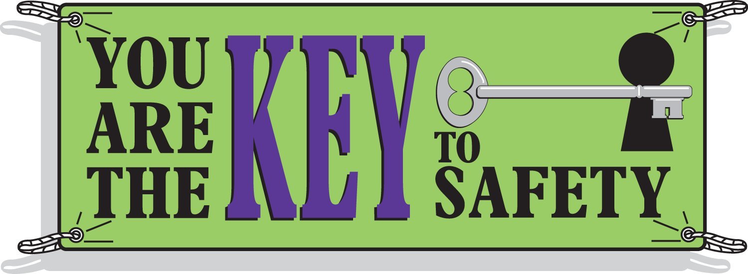 Brady 50903 3.5' x 10' Vinyl Safety Banner - Black & Blue on Green with 'You Are The Key To Safety' Pictogram | OSHA Compliant Workplace Sign for Construction Sites & Factories