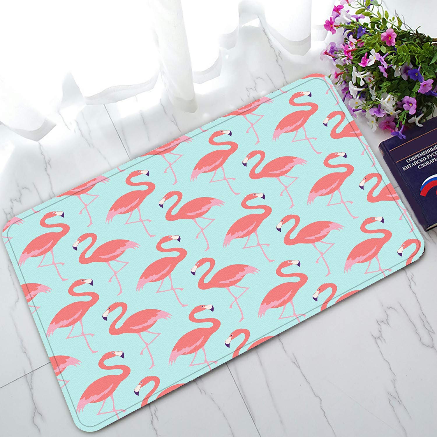 Flamingo Bird Pattern Welcome Doormat - Non-Slip Bath & Entrance Rug - 30x18 Inch Waterproof Floor Mat for Home Decor - Perfect for Front Door, Bathroom, Patio & Laundry Room