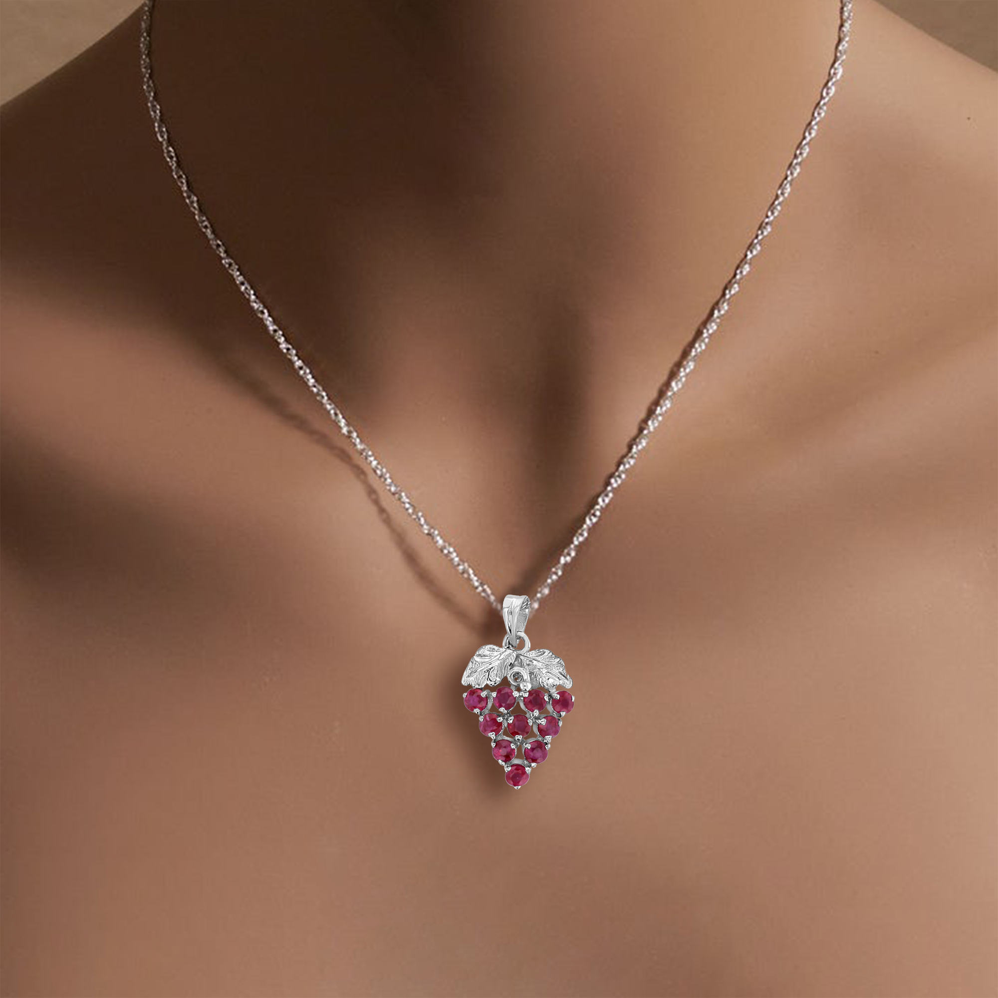 14K Yellow Gold Ruby Grape Cluster Pendant Necklace - Elegant Vintage Jewelry for Women, Perfect for Weddings, Parties & Special Occasions