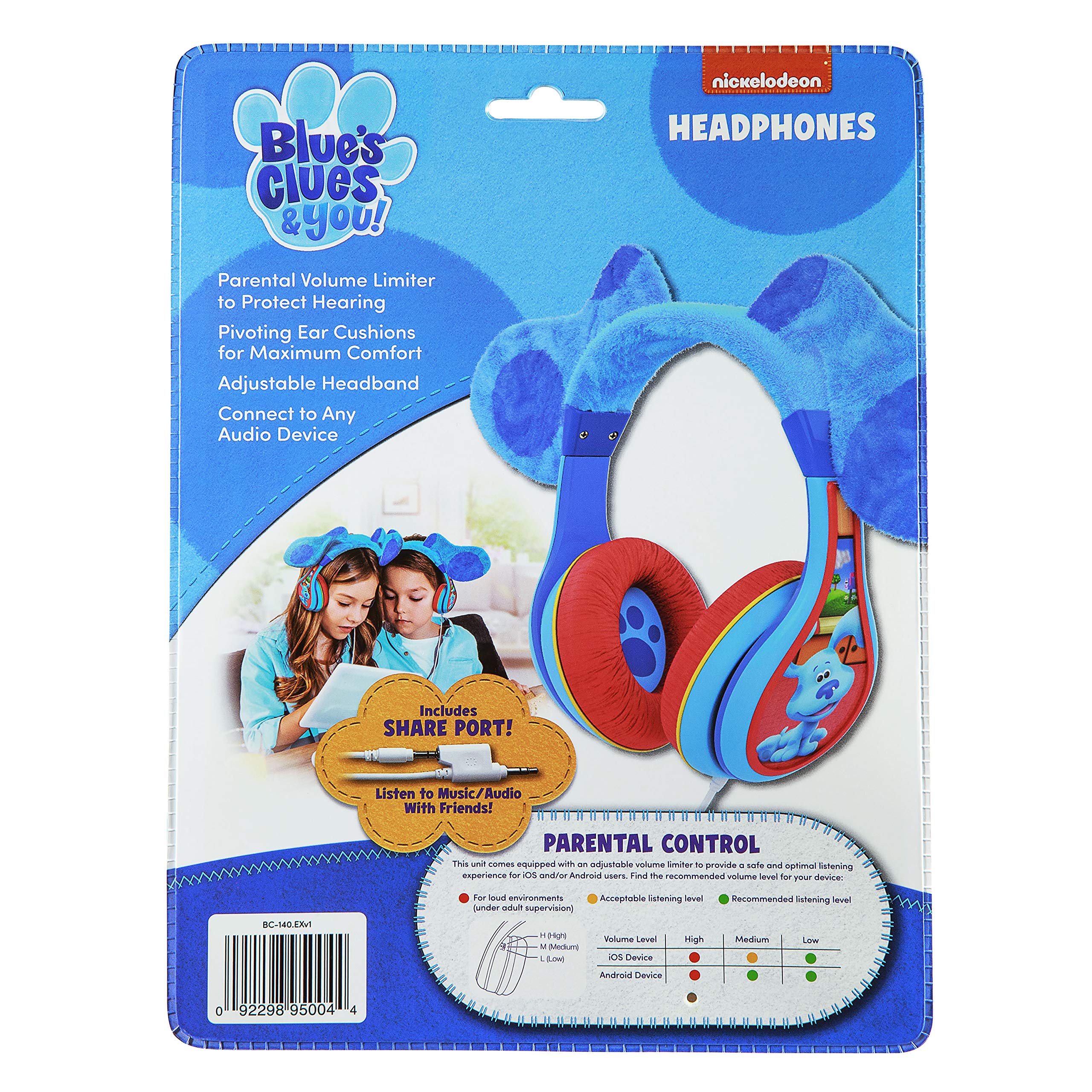 Blue’s Clues & You! Kids Headphones with Share Port - Volume Limited Safe Headphones for Children, Toddler Headphones for Learning, Travel & Screen Time