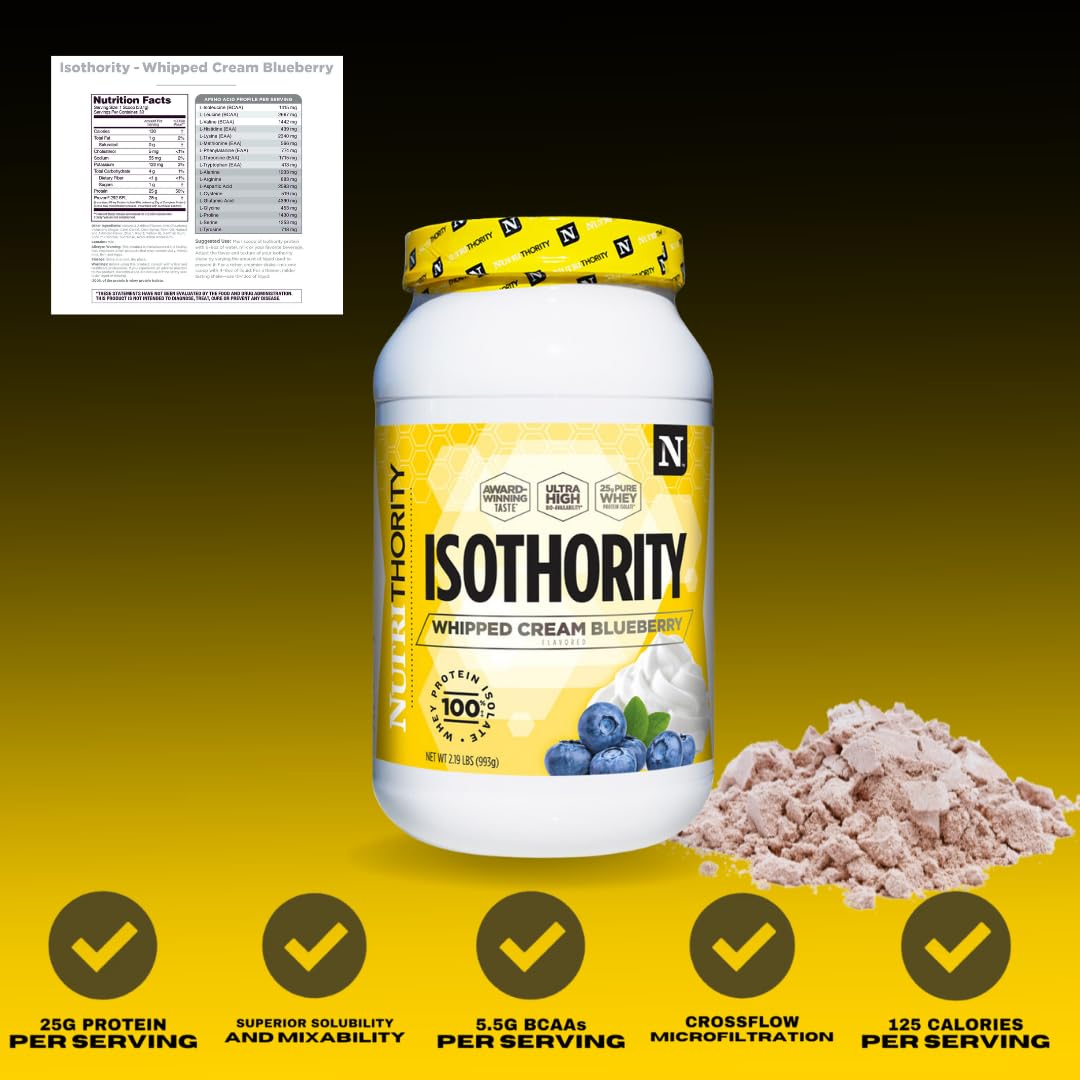 Isothority Whey Protein Isolate Powder - Glazed Donut Flavor, 2 lb (907g) - 25g Protein Per Serving with BCAA for Muscle Growth & Recovery - Low Carb, Fast Absorbing Protein Supplement for Workout & Post-Exercise Recovery - Perfect for Gym, Bodybuilding & Fitness Enthusiasts