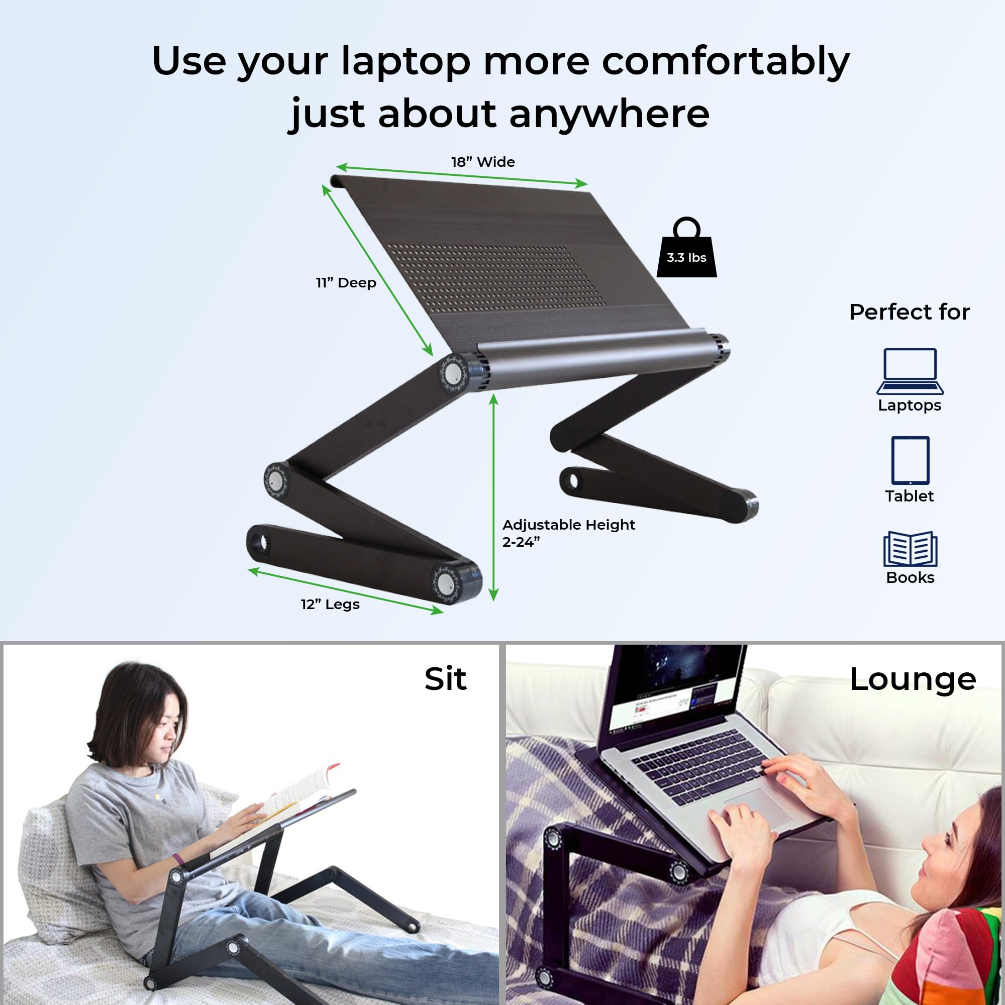 WorkEZ Adjustable Laptop Stand for Desk - Foldable, Portable Laptop Riser with Height Adjustment, Ergonomic Notebook Holder in Black, Perfect for Home Office, Gaming, and Study