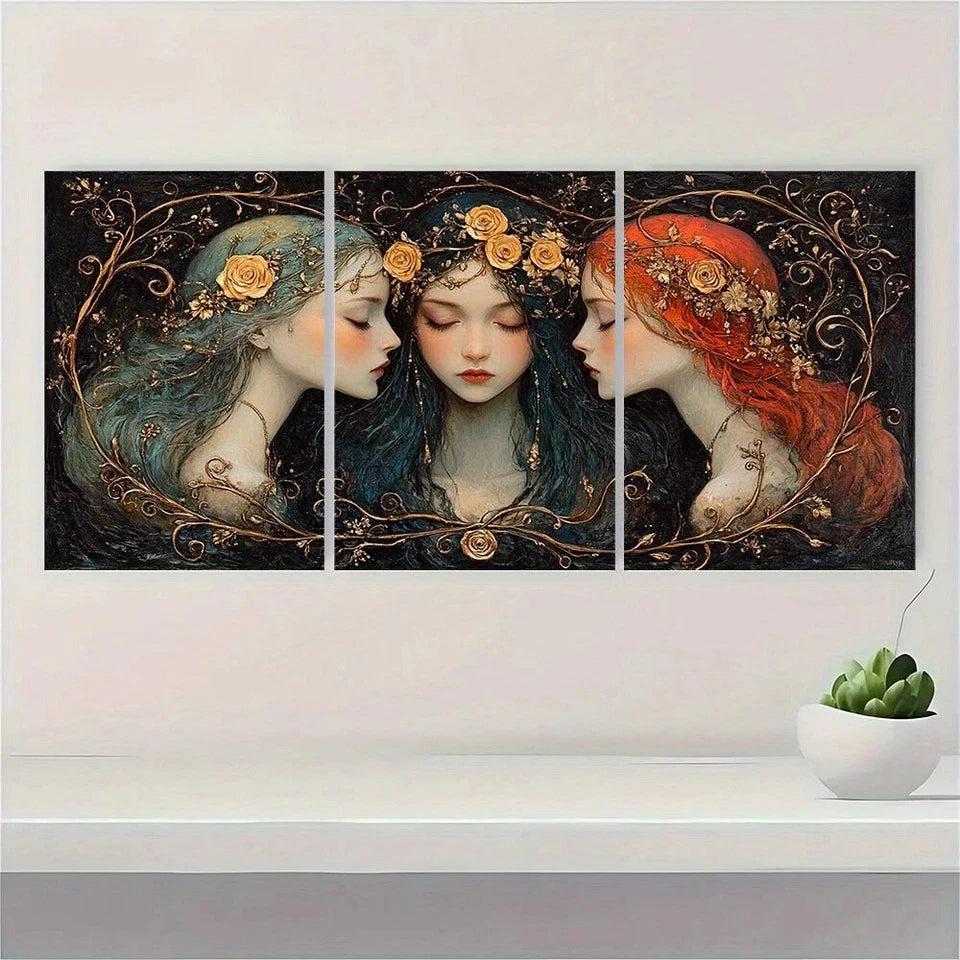 3pcs Dark Fantasy Goddess Hecate Metal Wall Art Prints - Ready to Hang Gothic Decor for Home, Altar & Witchcraft Spaces