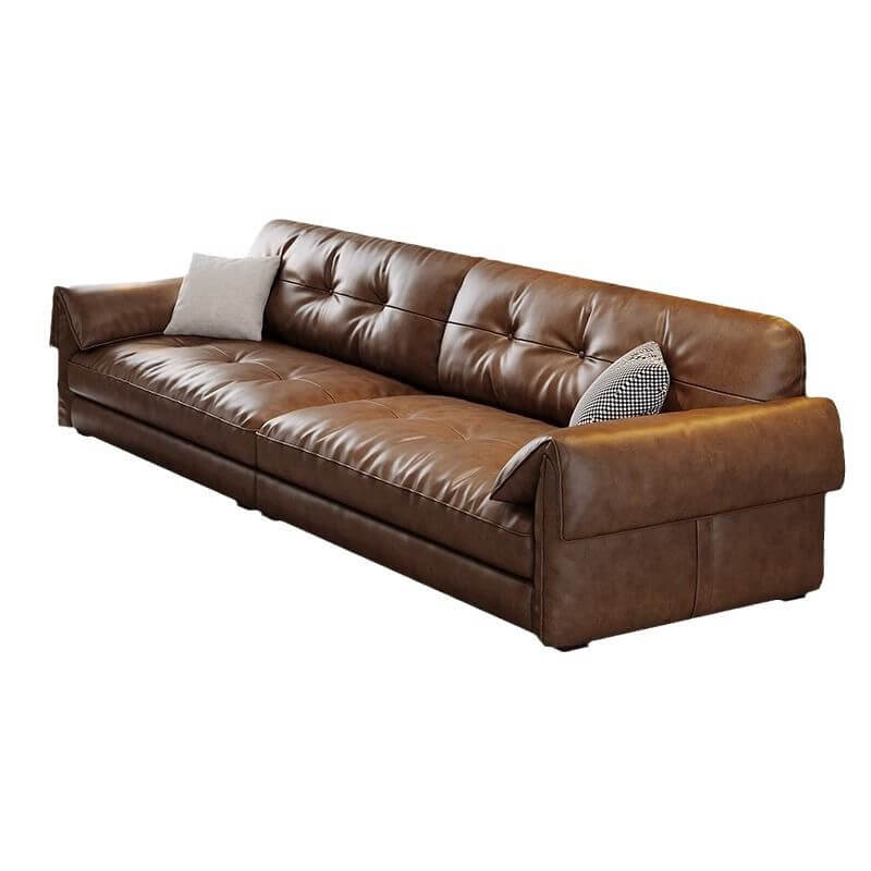 Minimalist Waterproof Auburn Leather Floor Sofa - 3/4 Seater Modern Sectional Couch for Living Room, Lounge & Small Spaces
