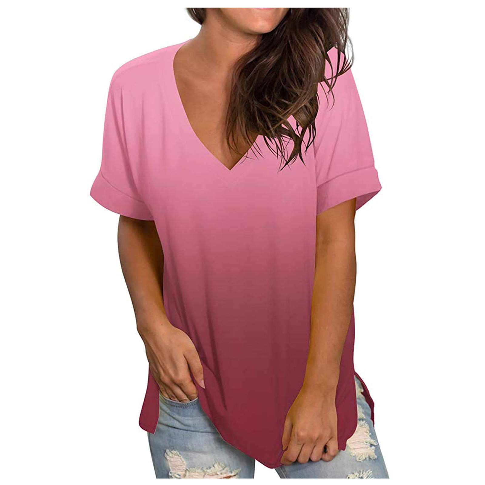 Women's Oversized Summer T-Shirts - Casual V-Neck Short Sleeve Loose Fit Top | Perfect for Beach, Vacation & Everyday Comfort