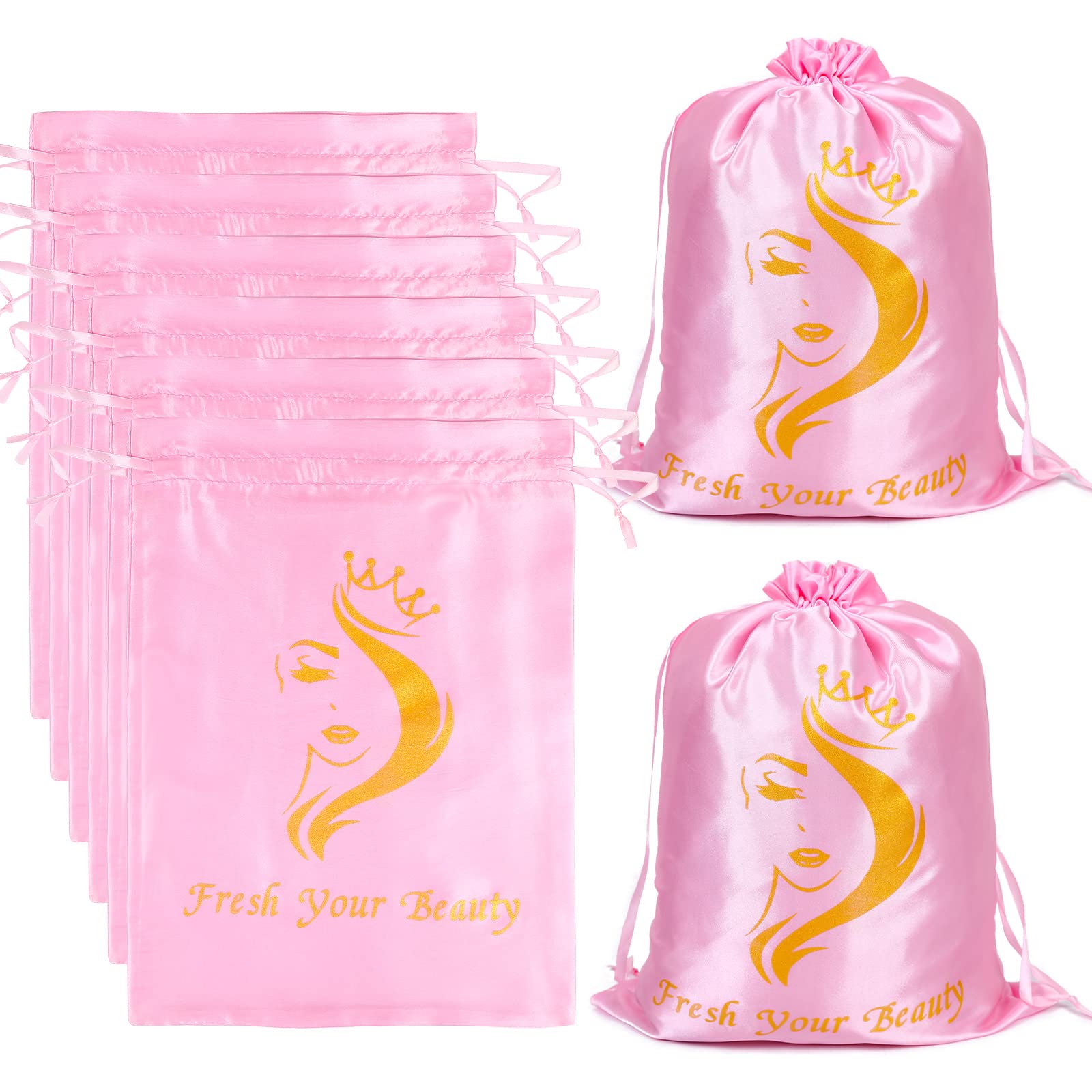 6PCS Satin Wig Storage Bags with Drawstring - Premium Silk Hair Extension Organizer for Wigs, Bundles & Weaves (Pink) - Perfect for Travel, Salon Storage & Hair Care Organization